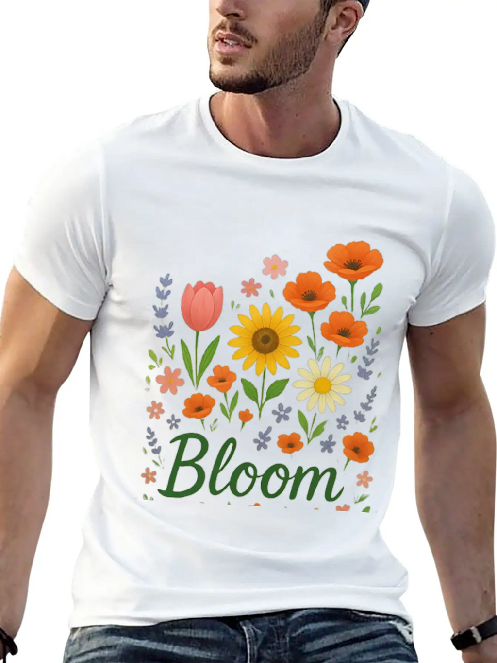 Bloom – Spring Floral Illustration Breathable Soft Cotton T-Shirt – Timeless Casual Look