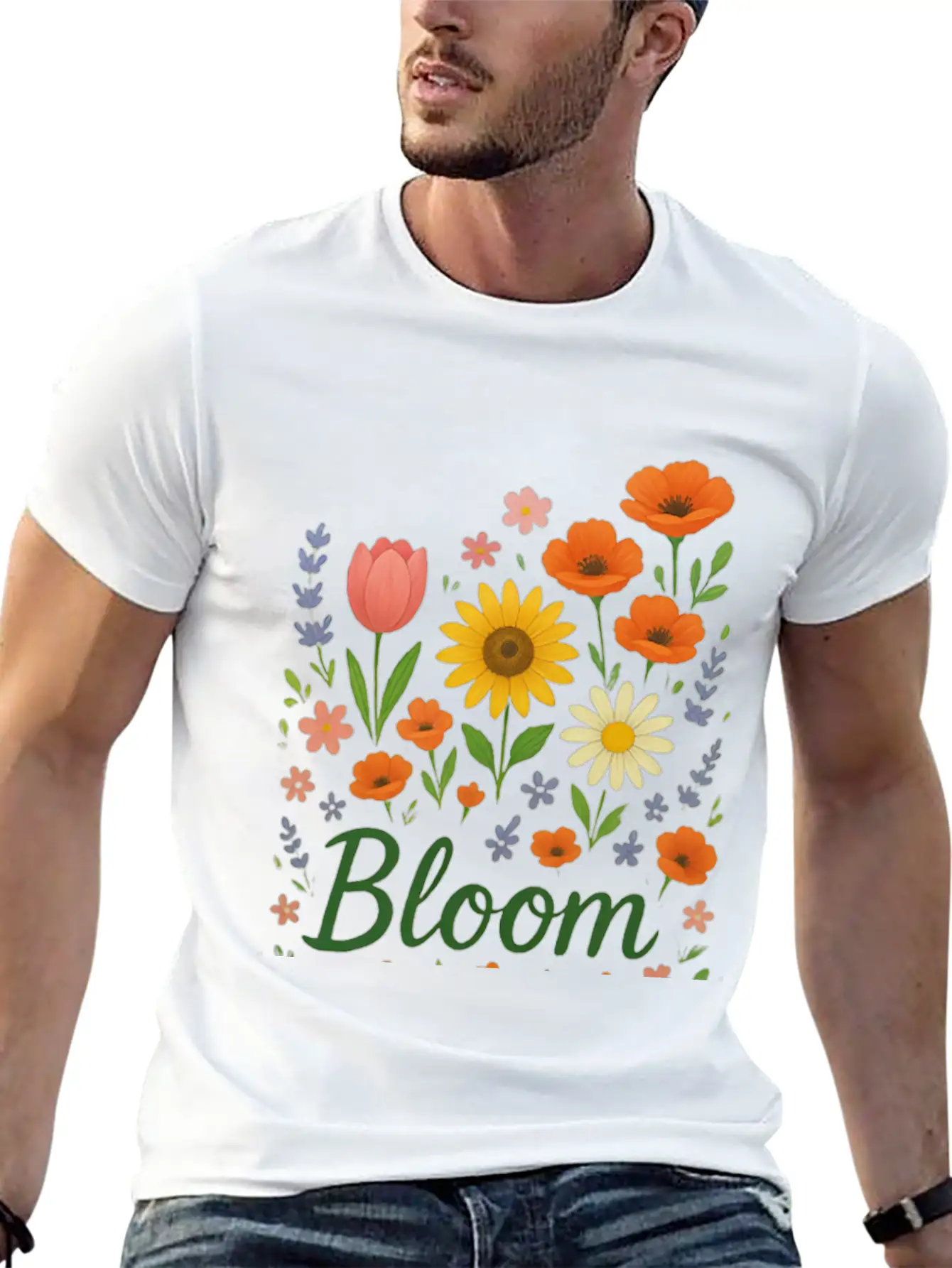 Bloom – Spring Floral Illustration Breathable Soft Cotton T-Shirt – Timeless Casual Look