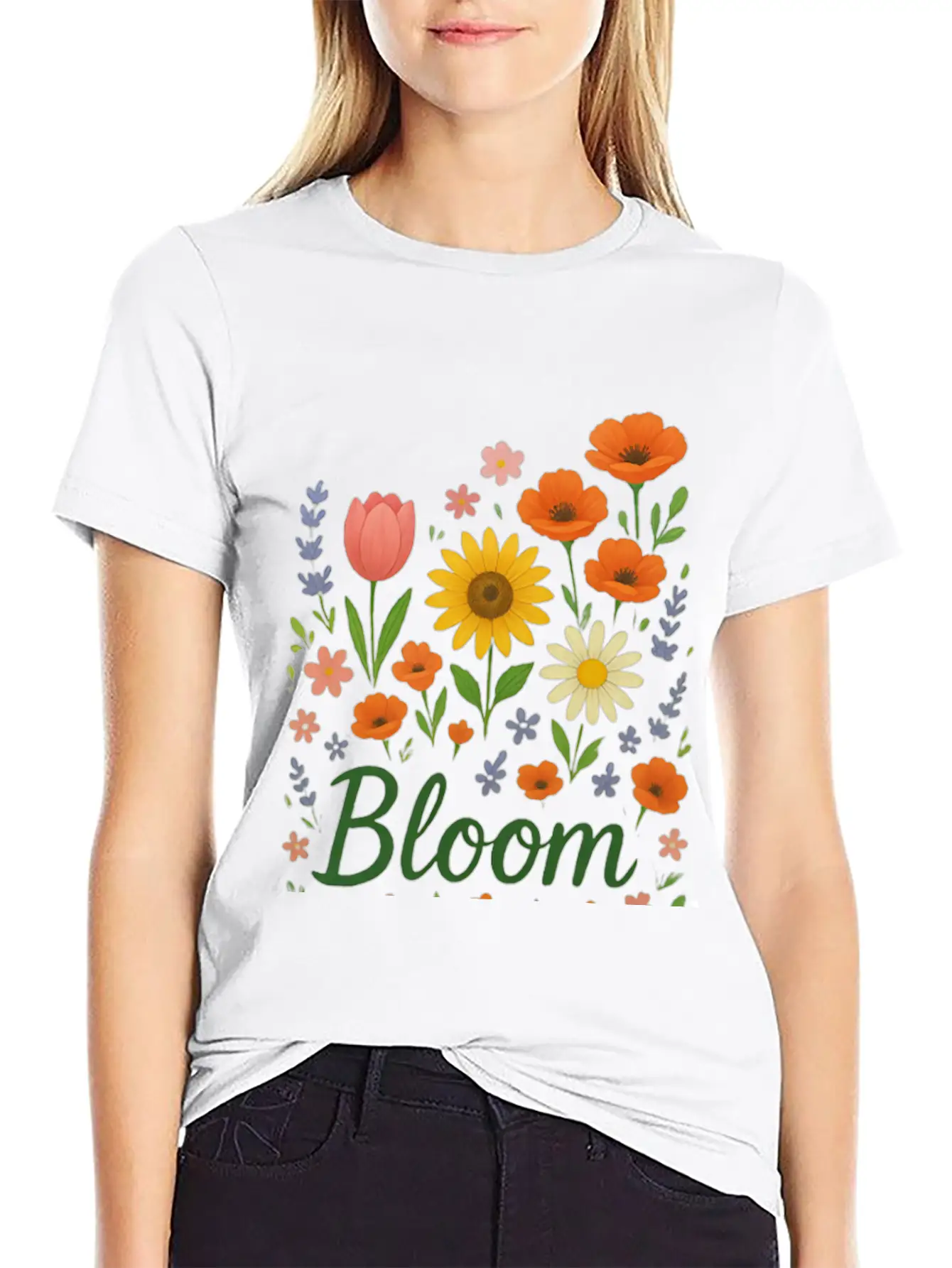 Bloom – Spring Floral Illustration Breathable Soft Cotton T-Shirt – Timeless Casual Look