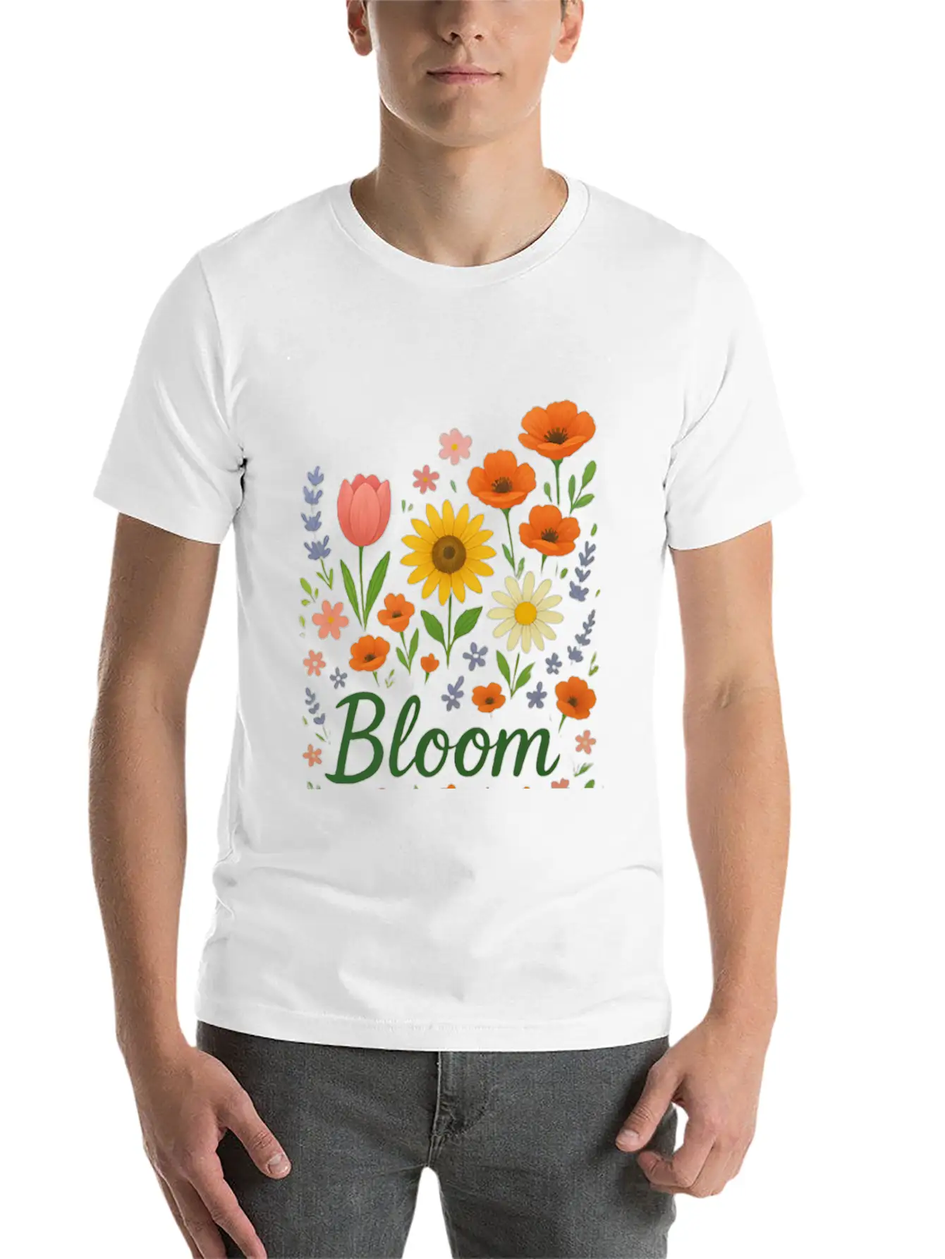 Bloom – Spring Floral Illustration Breathable Soft Cotton T-Shirt – Timeless Casual Look