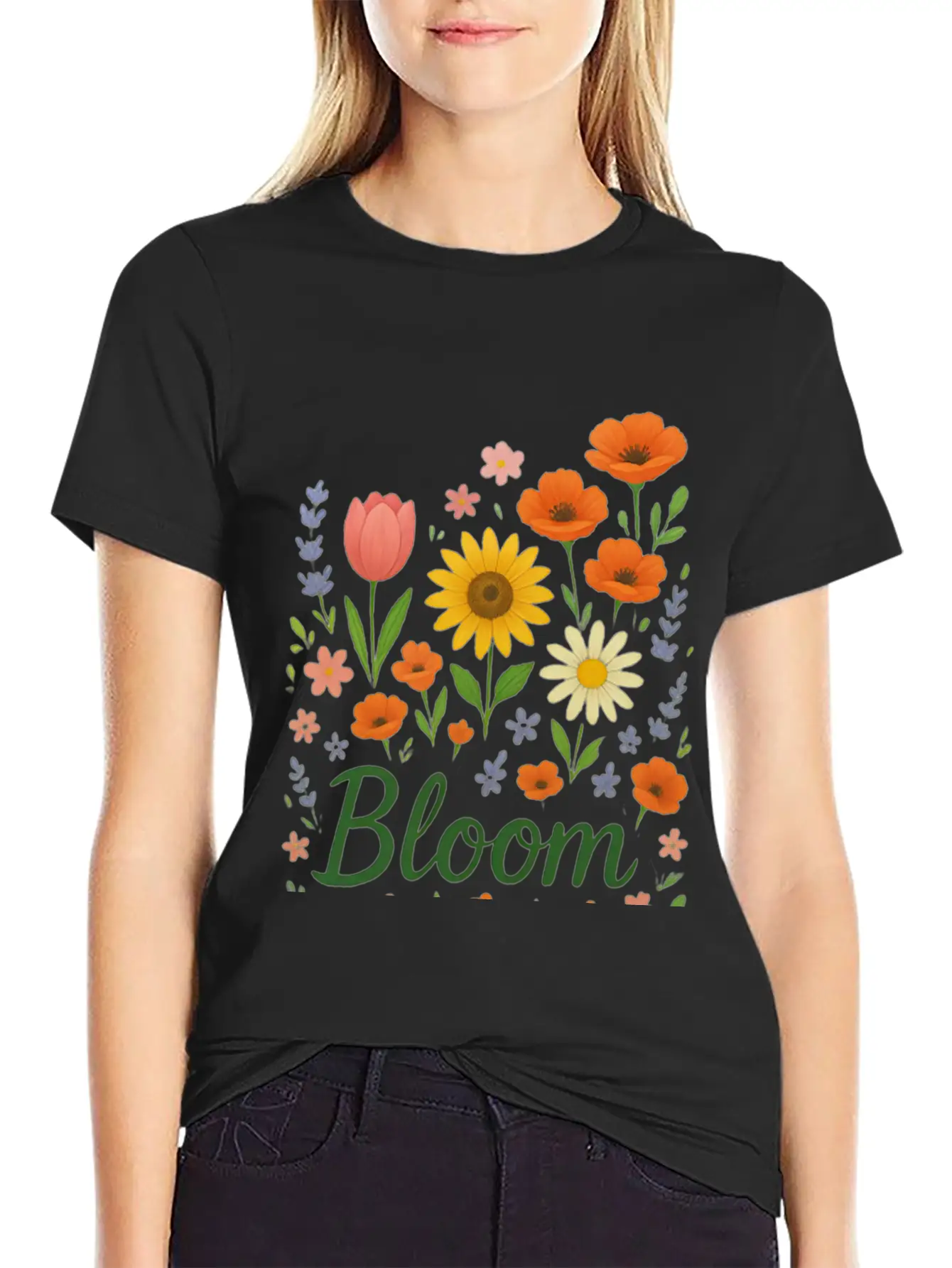Bloom – Spring Floral Illustration Breathable Soft Cotton T-Shirt – Timeless Casual Look