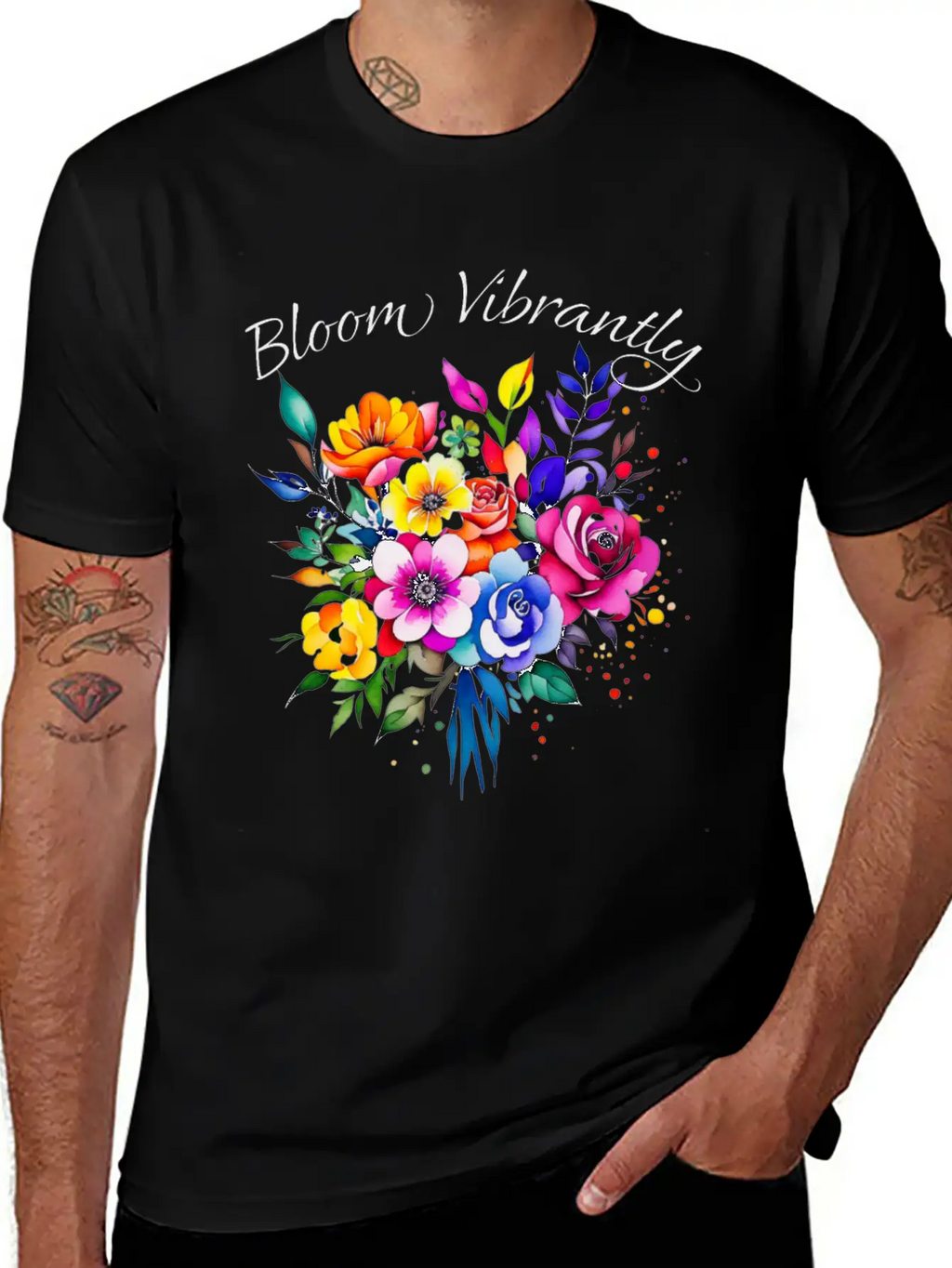 Bloom Vibrently Watercolor Flower Bouquet Relaxed Everyday Tee – Lightweight And Durable Cotton