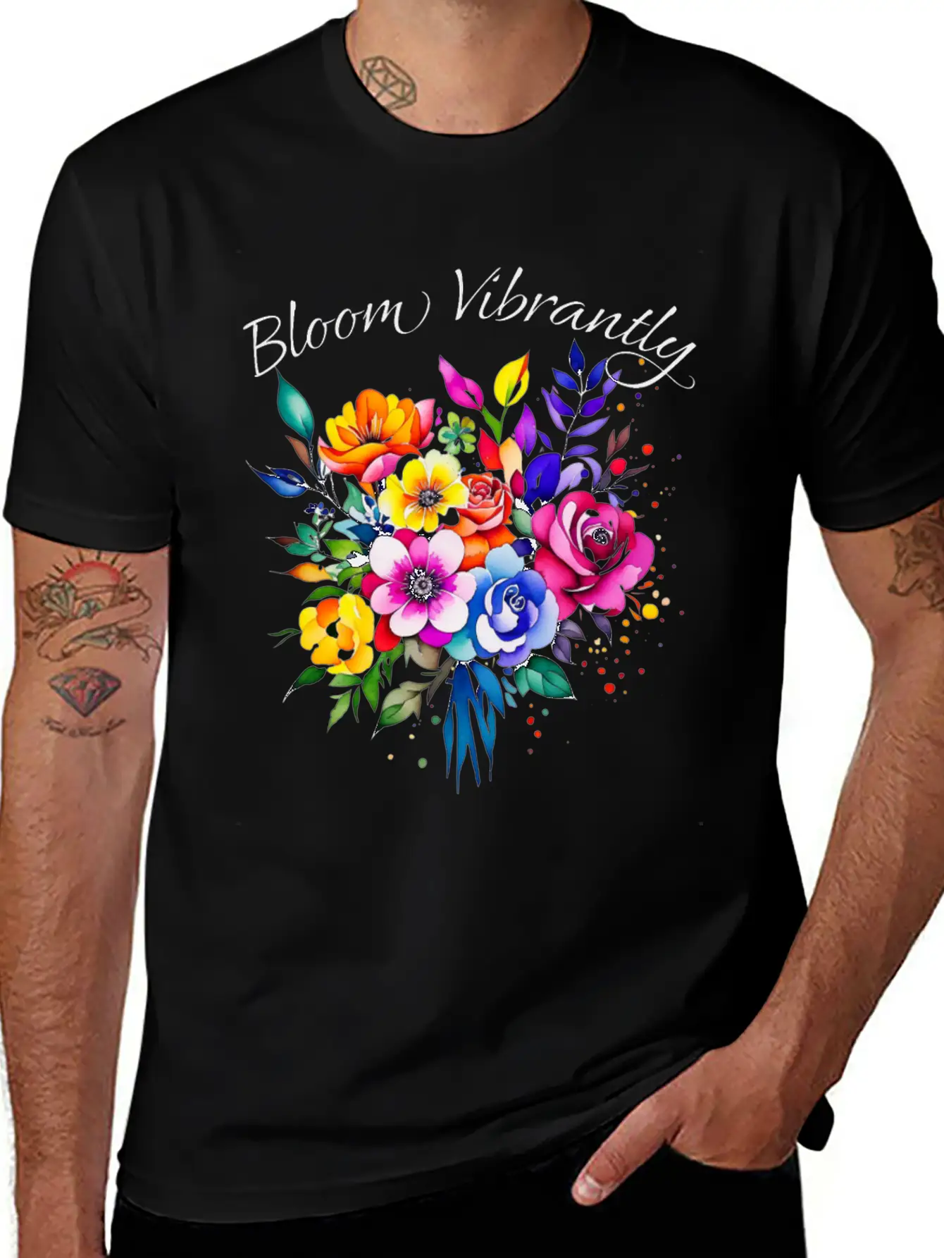 Bloom Vibrently Watercolor Flower Bouquet Relaxed Everyday Tee – Lightweight And Durable Cotton