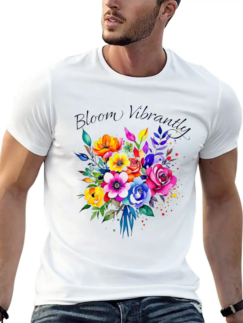 Bloom Vibrently Watercolor Flower Bouquet Relaxed Everyday Tee – Lightweight And Durable Cotton