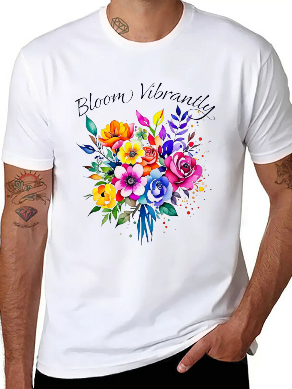 Bloom Vibrently Watercolor Flower Bouquet Relaxed Everyday Tee – Lightweight And Durable Cotton