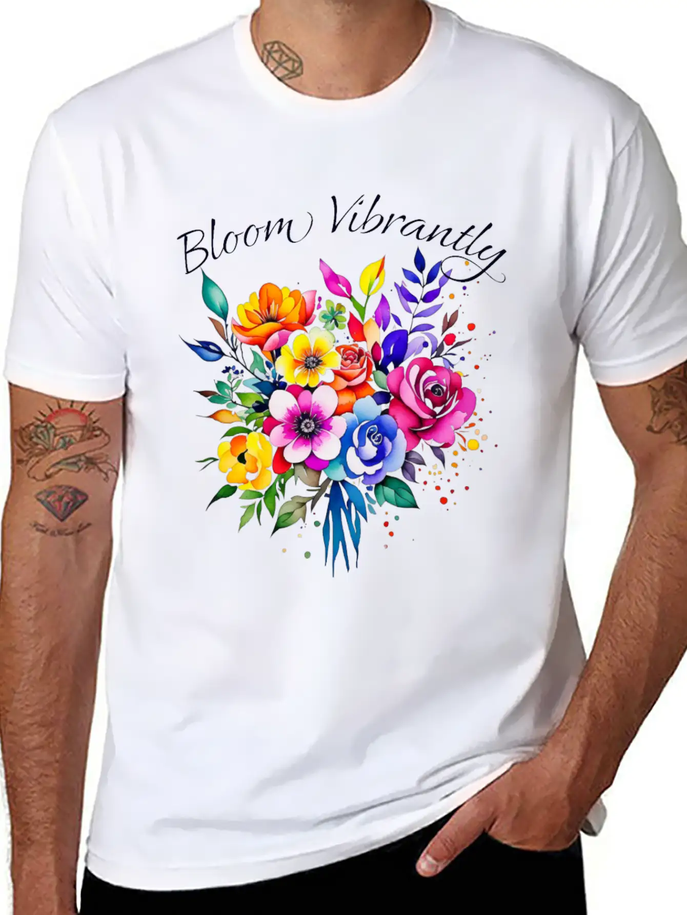 Bloom Vibrently Watercolor Flower Bouquet Relaxed Everyday Tee – Lightweight And Durable Cotton