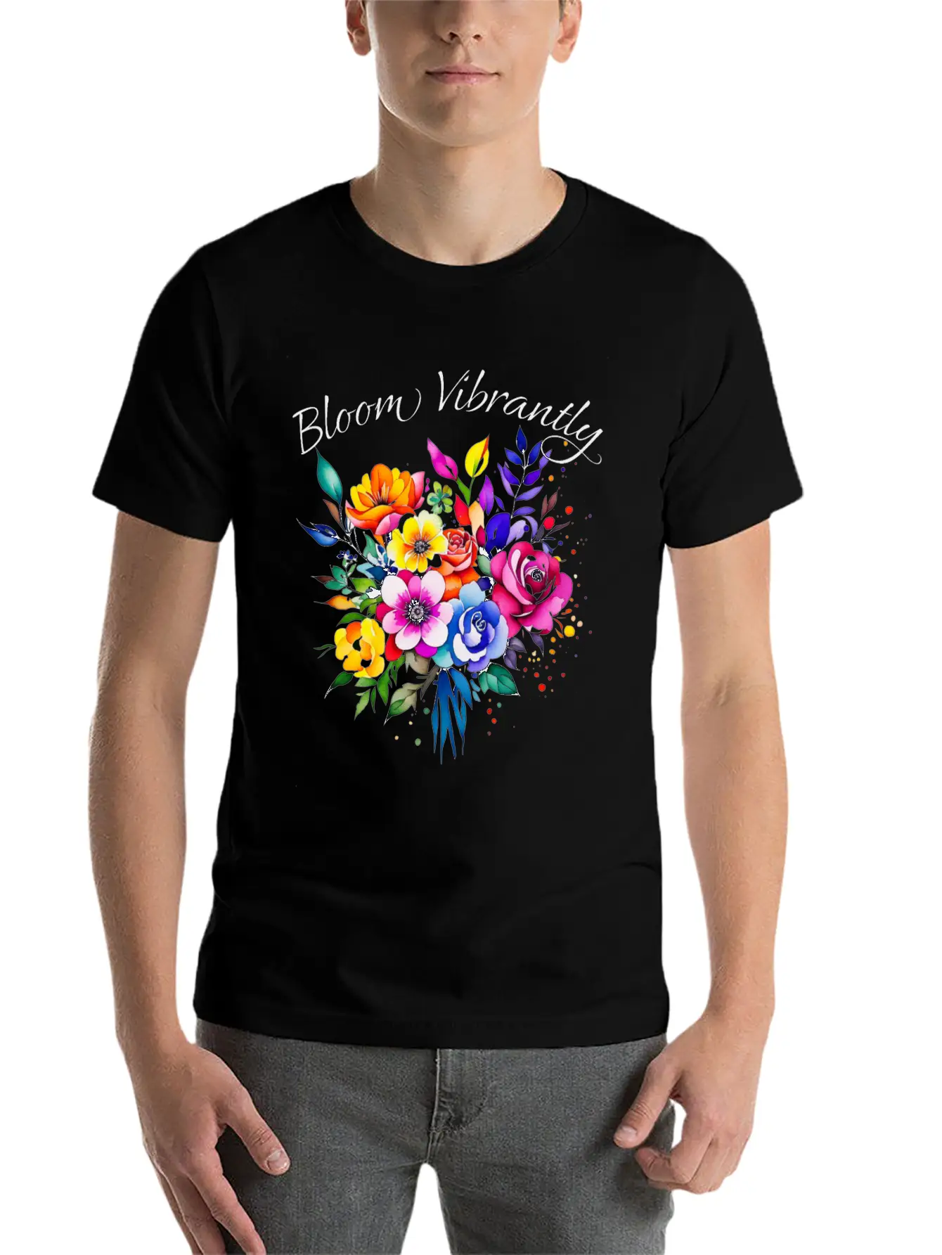 Bloom Vibrently Watercolor Flower Bouquet Relaxed Everyday Tee – Lightweight And Durable Cotton