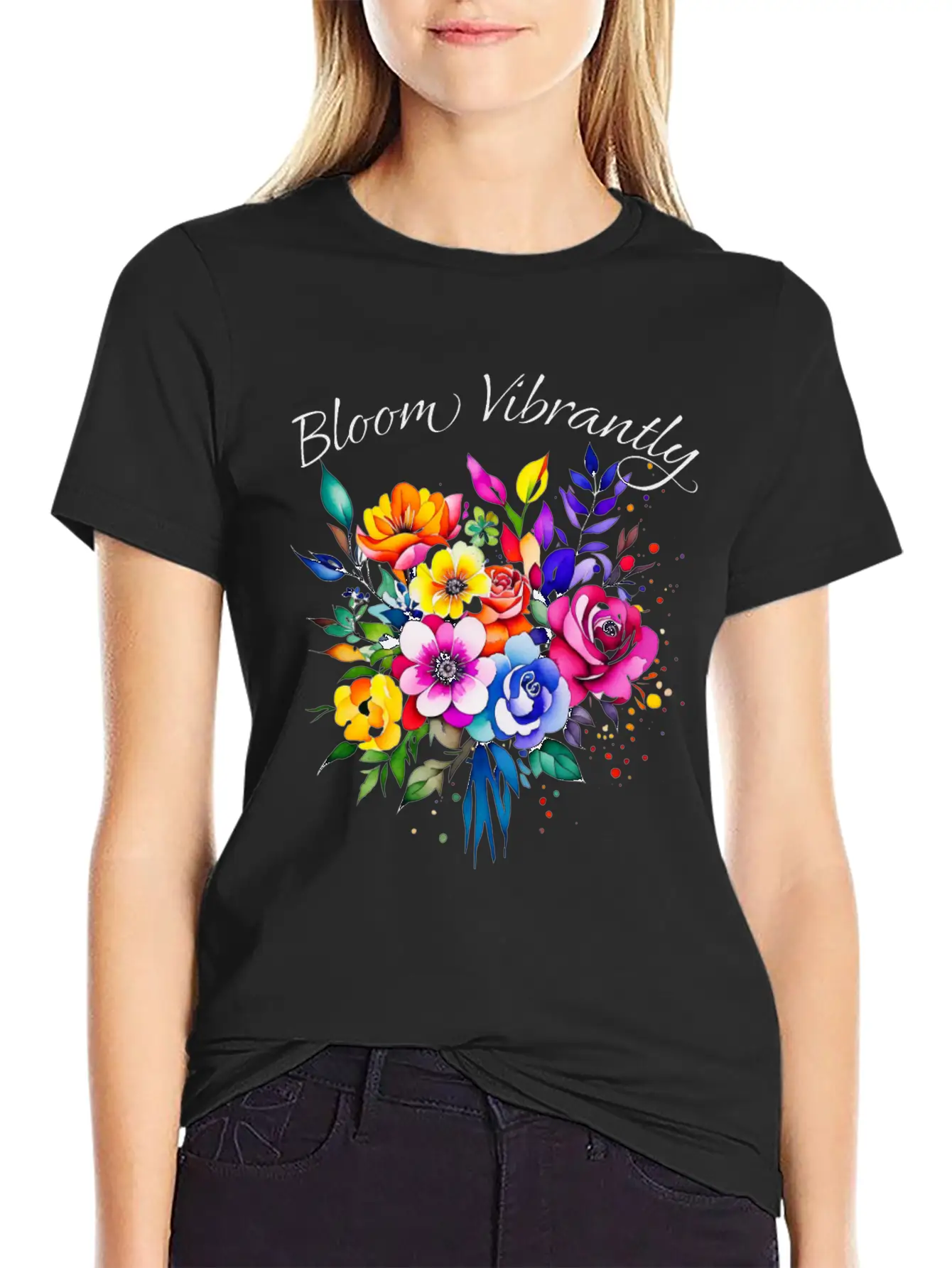 Bloom Vibrently Watercolor Flower Bouquet Relaxed Everyday Tee – Lightweight And Durable Cotton