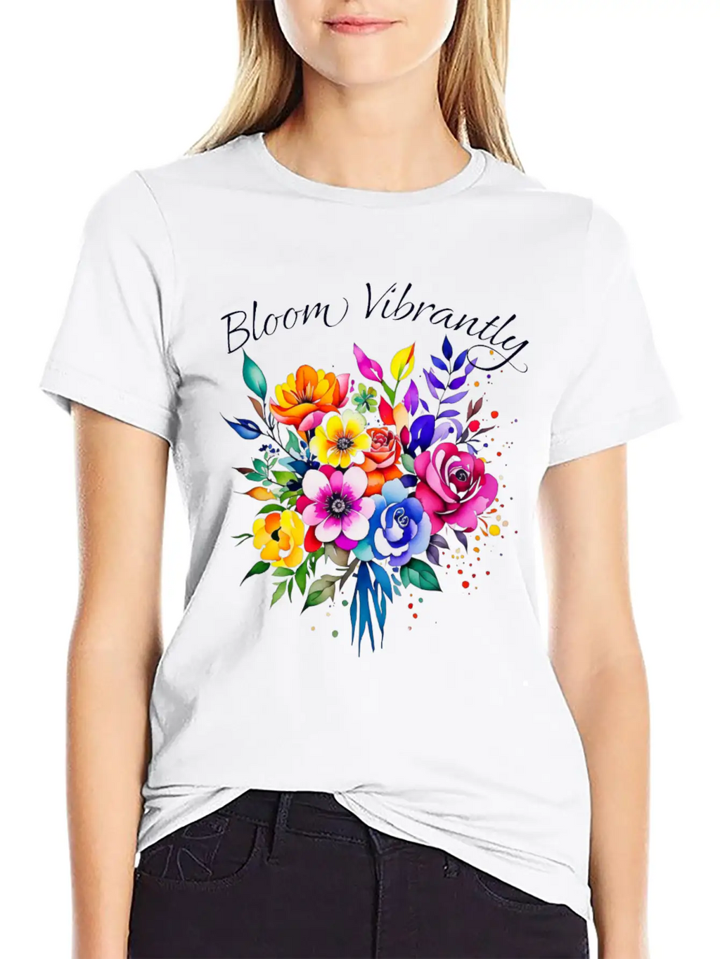 Bloom Vibrently Watercolor Flower Bouquet Relaxed Everyday Tee – Lightweight And Durable Cotton