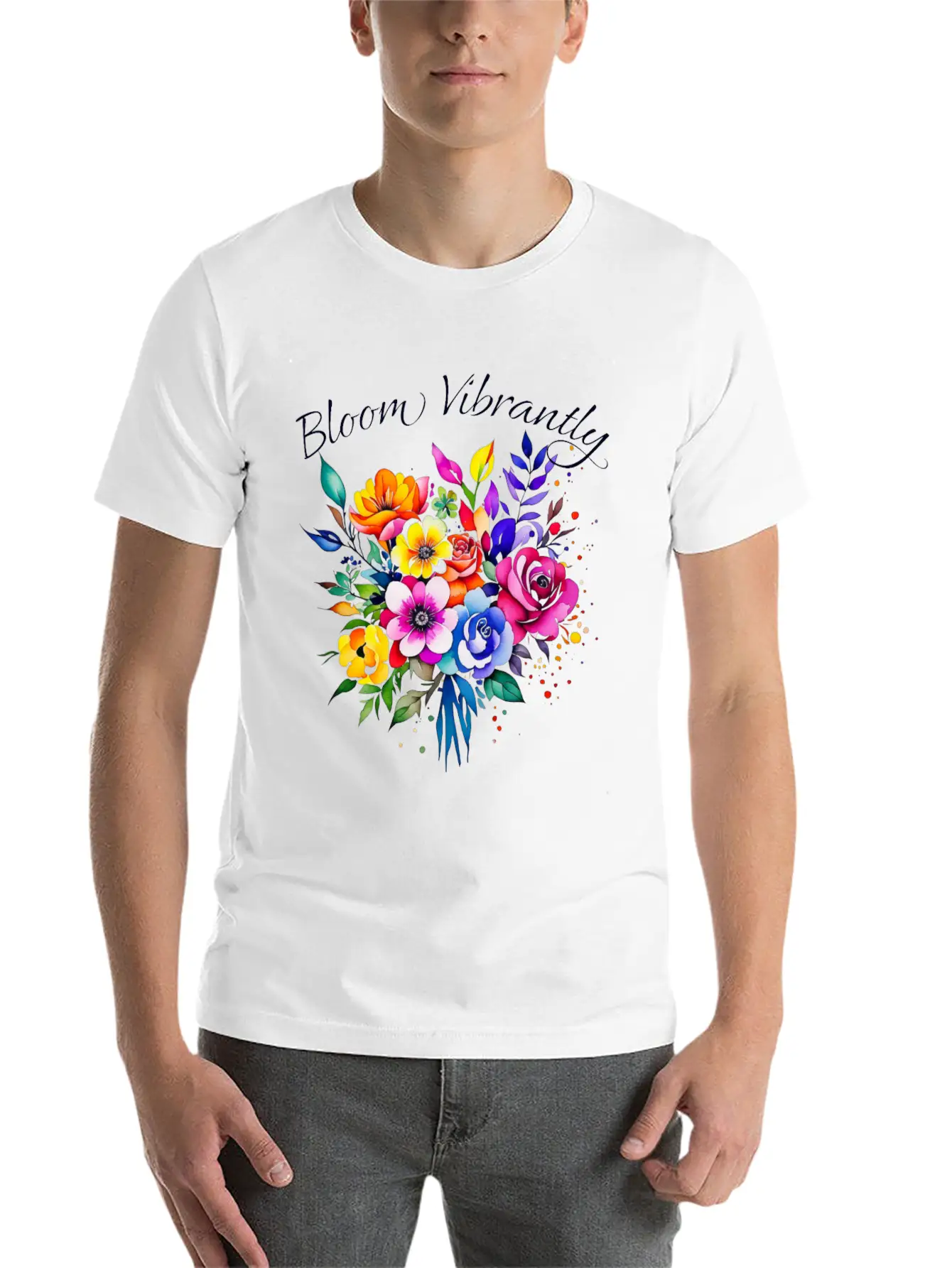 Bloom Vibrently Watercolor Flower Bouquet Relaxed Everyday Tee – Lightweight And Durable Cotton