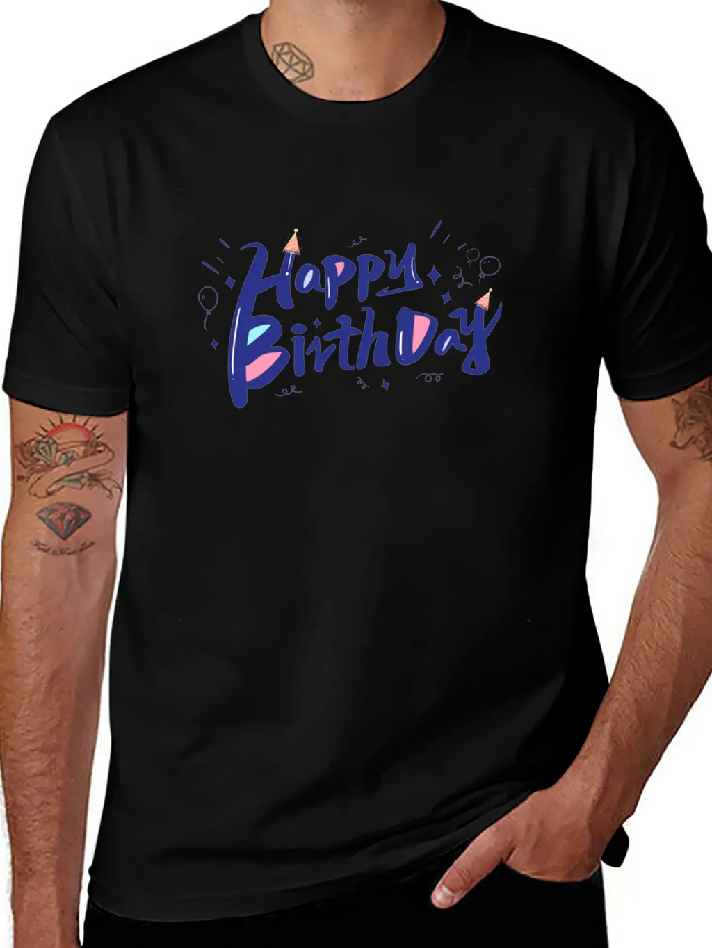 Blue Designer-look Happy Birthday Decoration Home Classic Cotton Tee – Unisex Comfort For Any Season