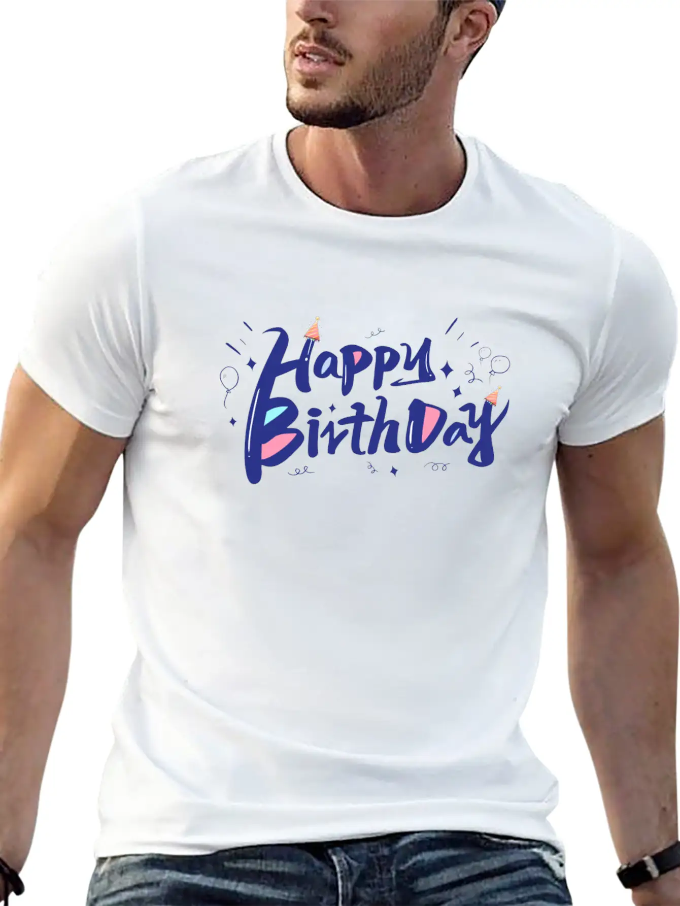 Blue Designer-look Happy Birthday Decoration Home Classic Cotton Tee – Unisex Comfort For Any Season