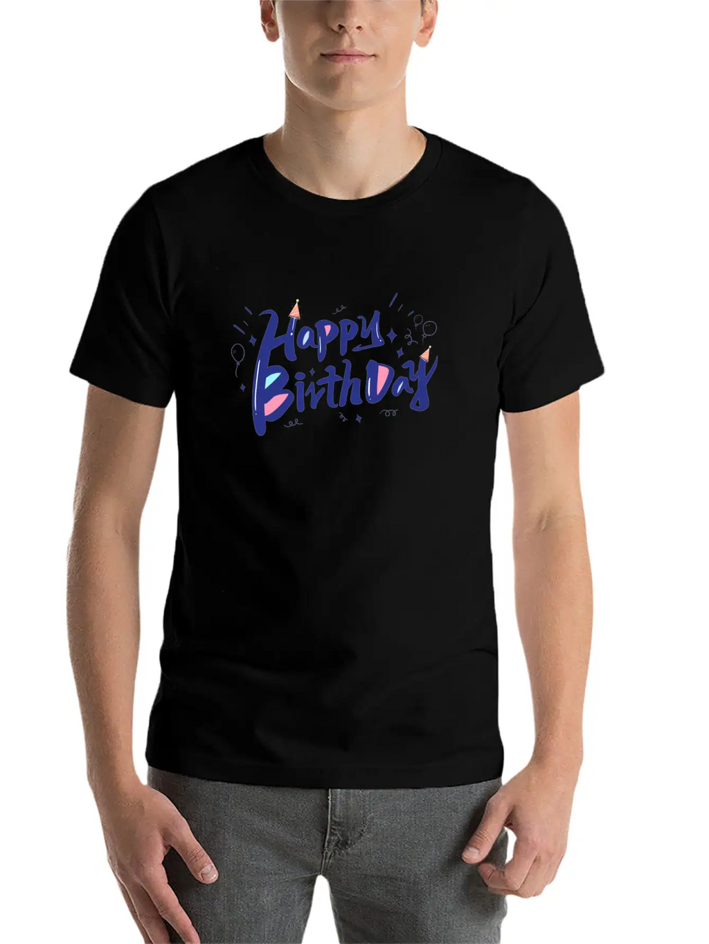 Blue Designer-look Happy Birthday Decoration Home Classic Cotton Tee – Unisex Comfort For Any Season