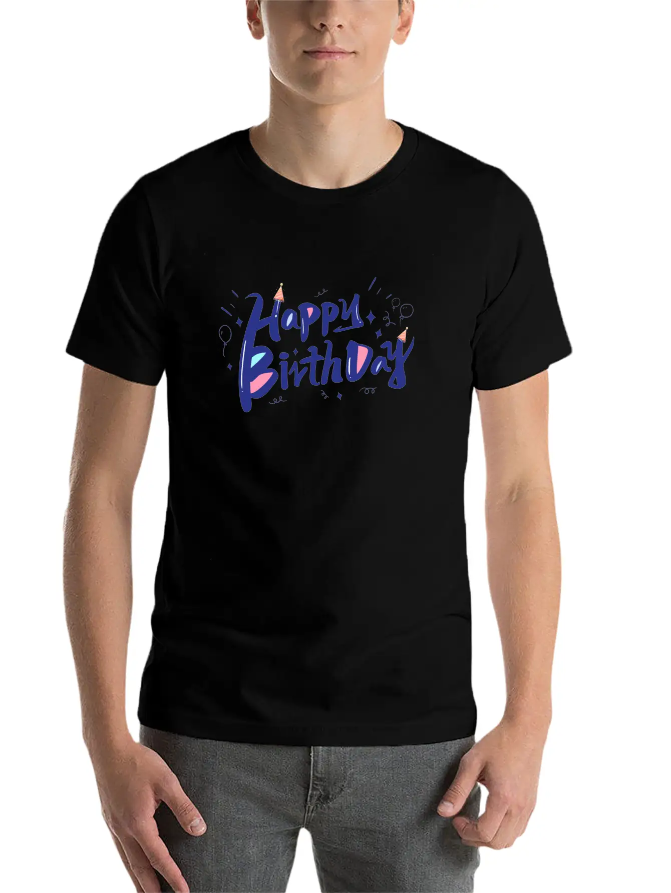 Blue Designer-look Happy Birthday Decoration Home Classic Cotton Tee – Unisex Comfort For Any Season
