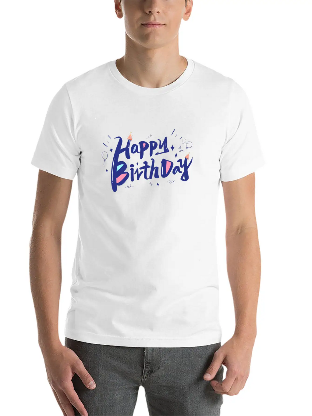 Blue Designer-look Happy Birthday Decoration Home Classic Cotton Tee – Unisex Comfort For Any Season