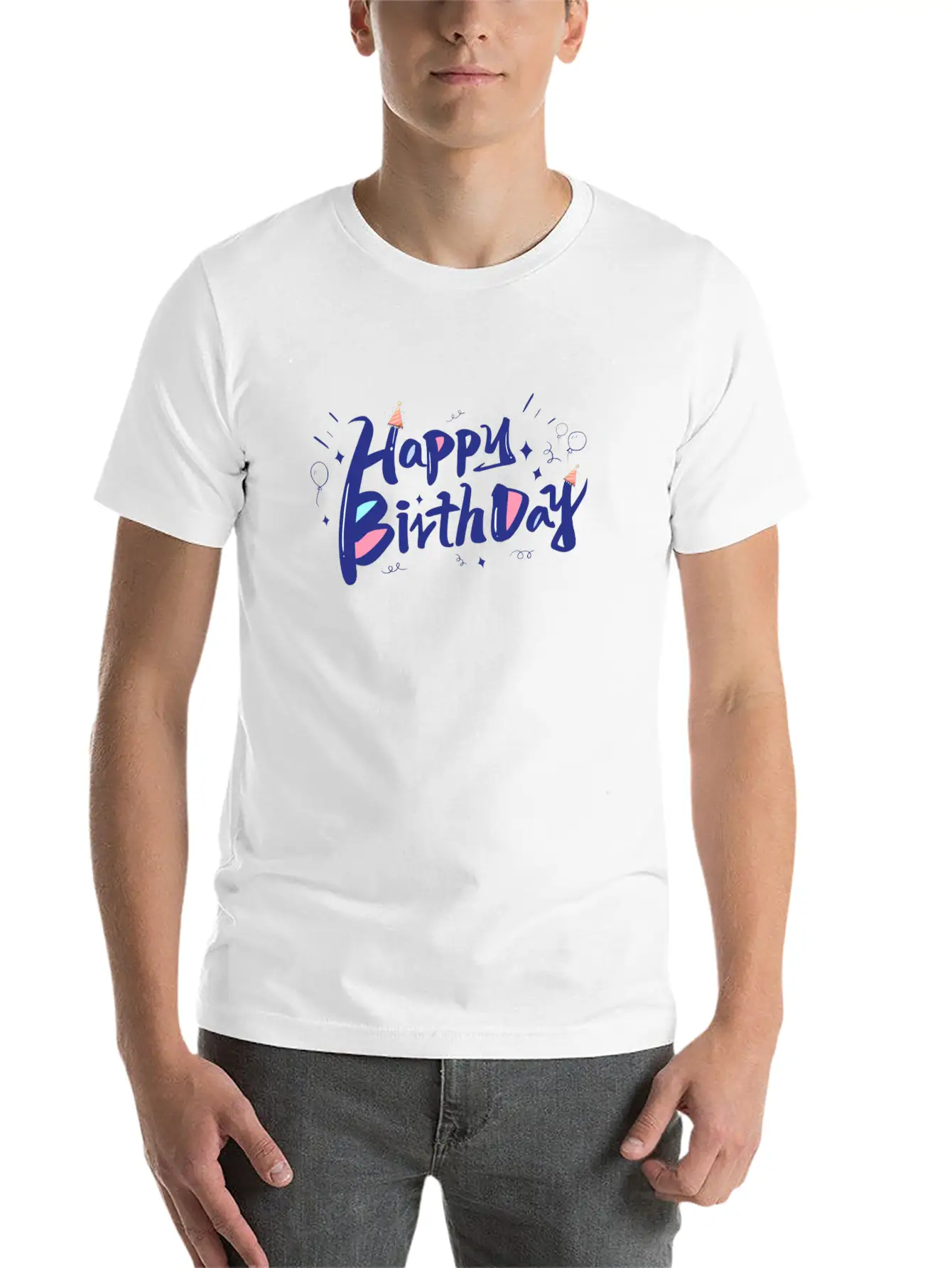 Blue Designer-look Happy Birthday Decoration Home Classic Cotton Tee – Unisex Comfort For Any Season