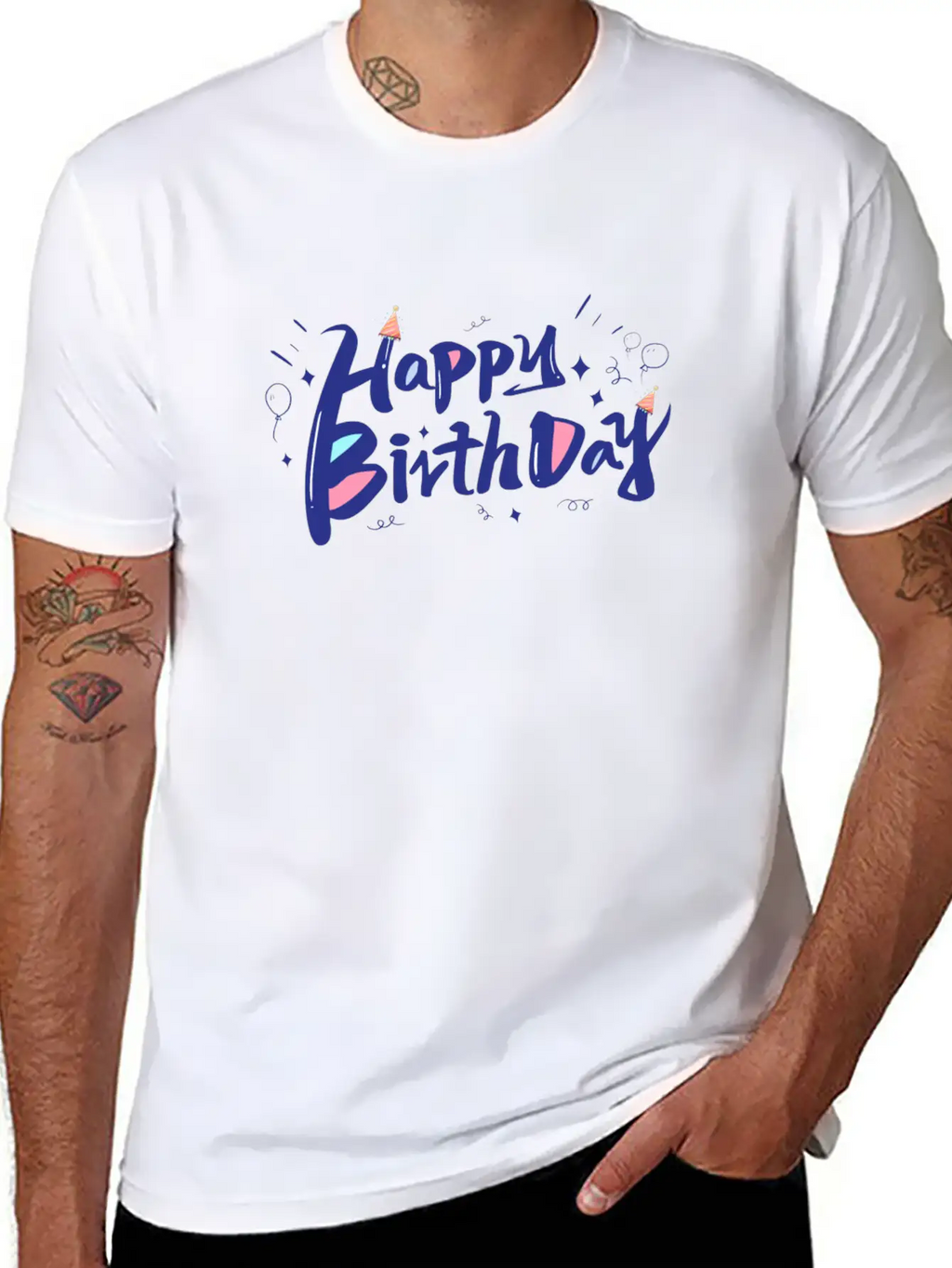 Blue Designer-look Happy Birthday Decoration Home Classic Cotton Tee – Unisex Comfort For Any Season