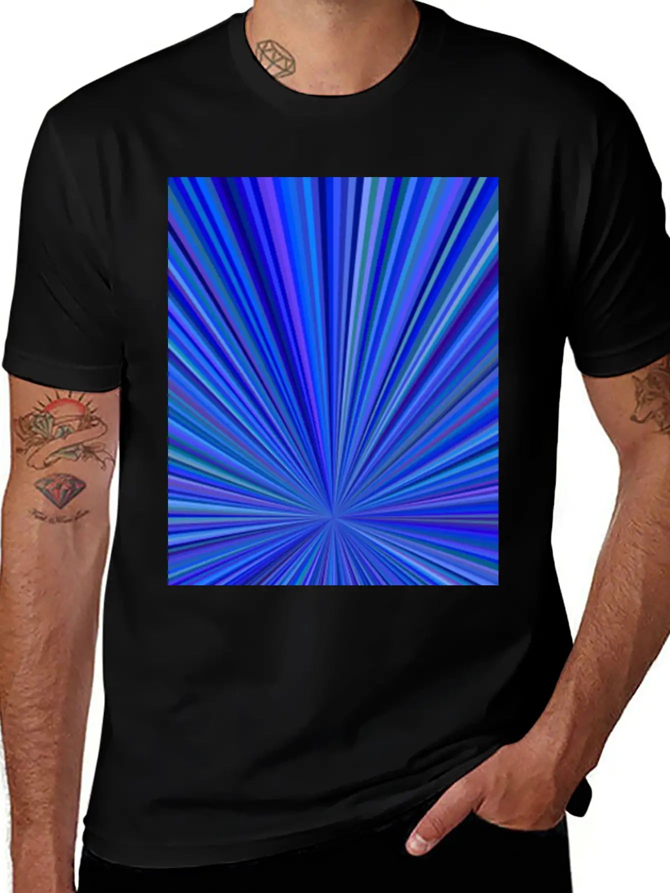 Blue Gradient Abstract Ray Burst Pattern Basic Graphic T-Shirt – Daily Comfort In Soft Cotton