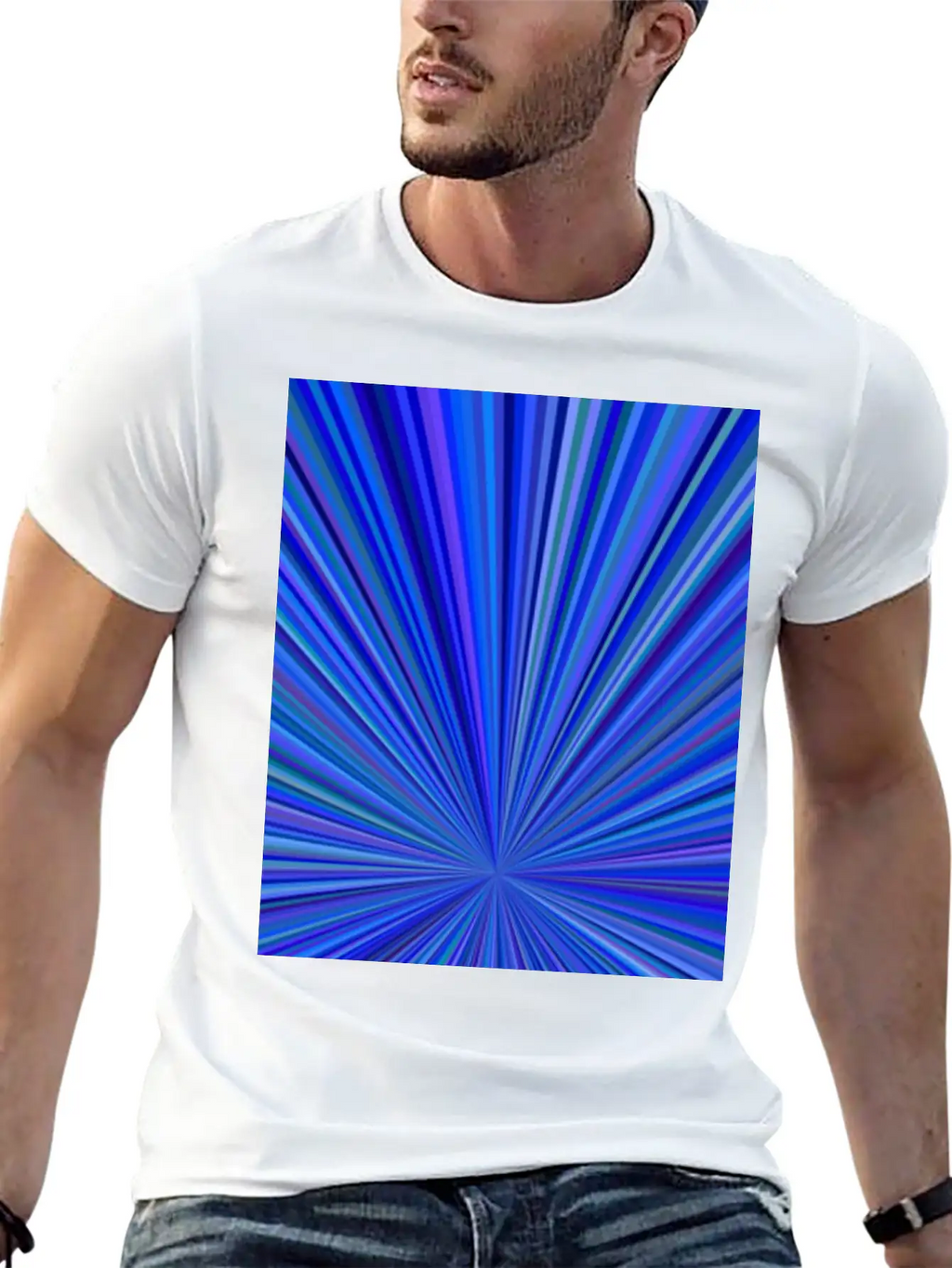 Blue Gradient Abstract Ray Burst Pattern Basic Graphic T-Shirt – Daily Comfort In Soft Cotton