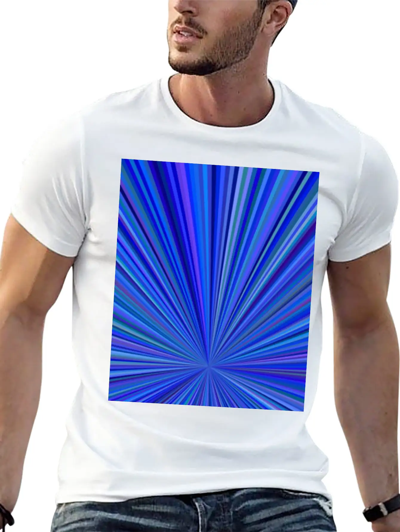 Blue Gradient Abstract Ray Burst Pattern Basic Graphic T-Shirt – Daily Comfort In Soft Cotton