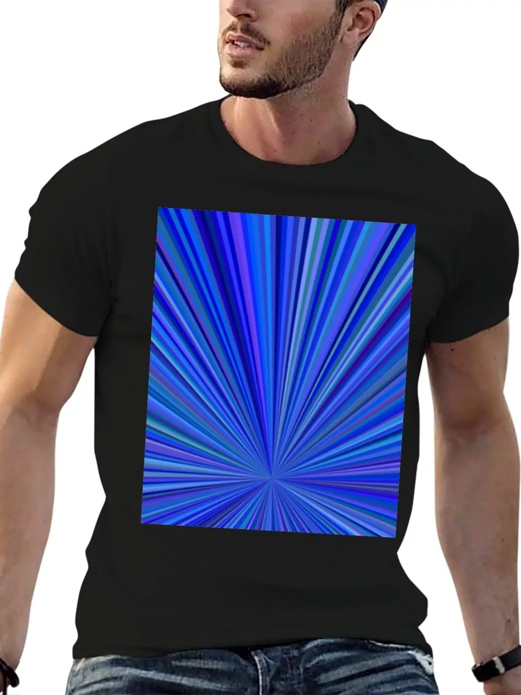 Blue Gradient Abstract Ray Burst Pattern Basic Graphic T-Shirt – Daily Comfort In Soft Cotton