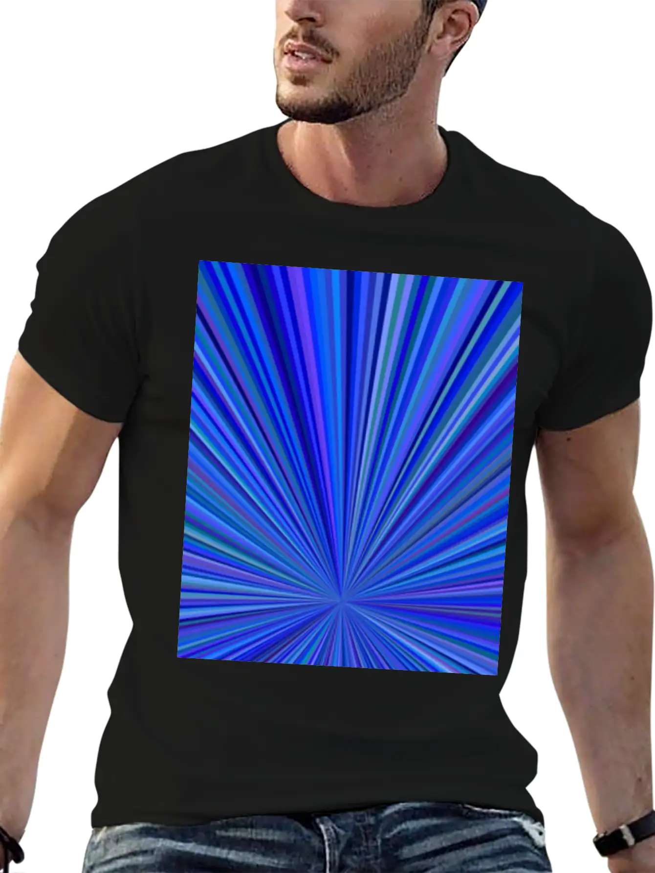 Blue Gradient Abstract Ray Burst Pattern Basic Graphic T-Shirt – Daily Comfort In Soft Cotton