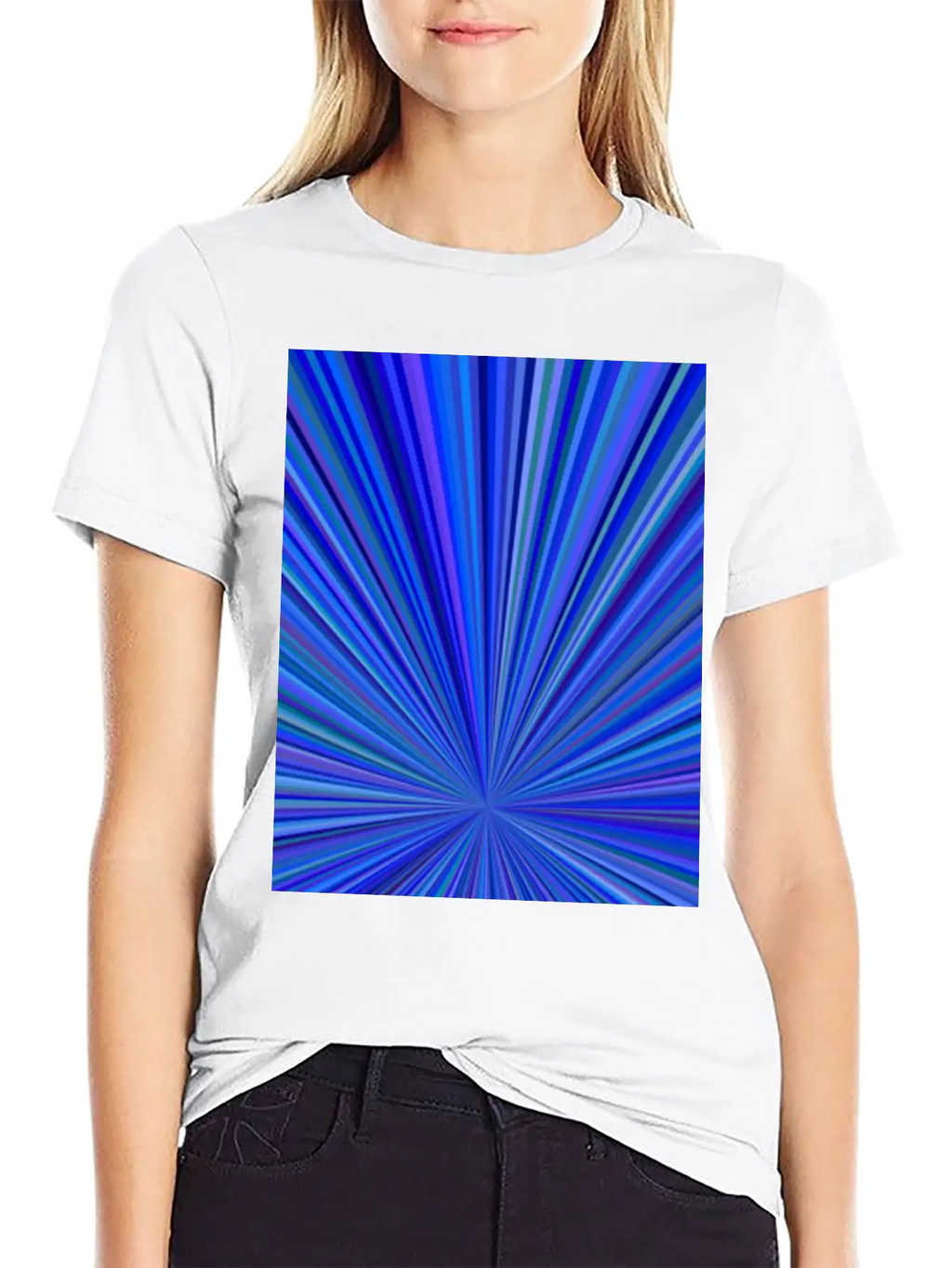 Blue Gradient Abstract Ray Burst Pattern Basic Graphic T-Shirt – Daily Comfort In Soft Cotton