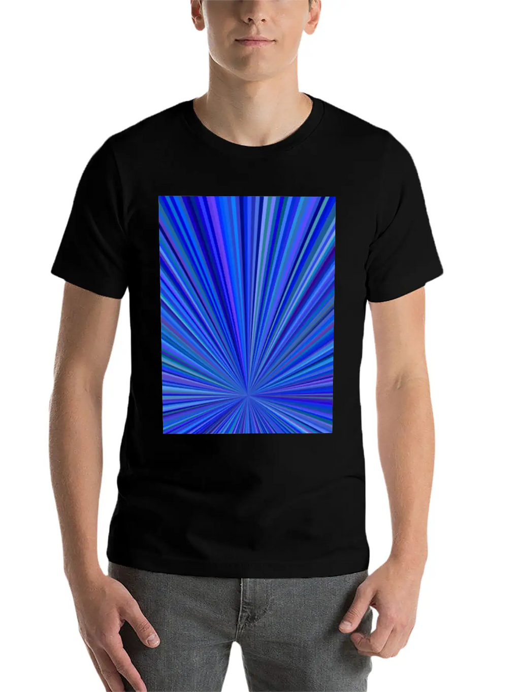 Blue Gradient Abstract Ray Burst Pattern Basic Graphic T-Shirt – Daily Comfort In Soft Cotton