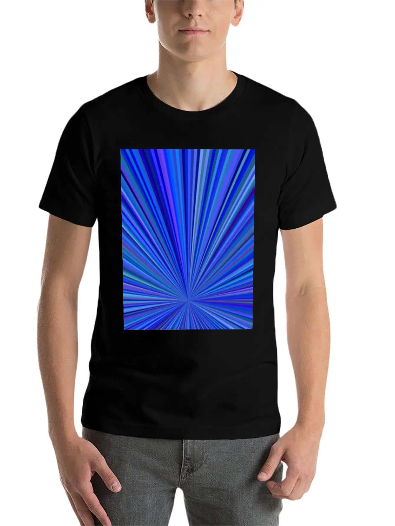Blue Gradient Abstract Ray Burst Pattern Basic Graphic T-Shirt – Daily Comfort In Soft Cotton