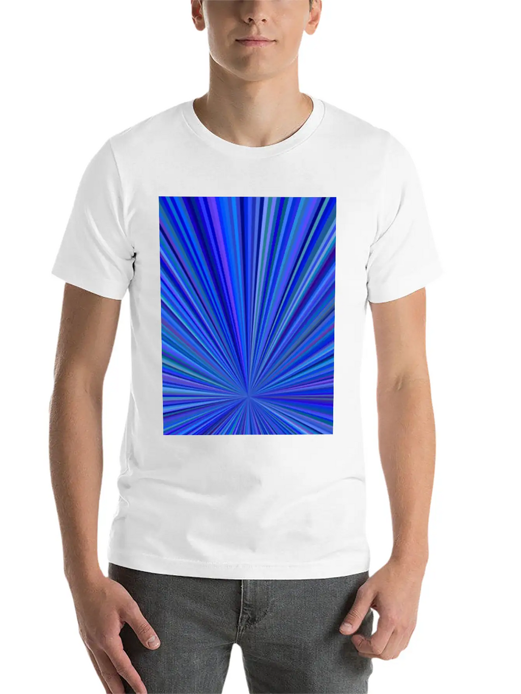 Blue Gradient Abstract Ray Burst Pattern Basic Graphic T-Shirt – Daily Comfort In Soft Cotton