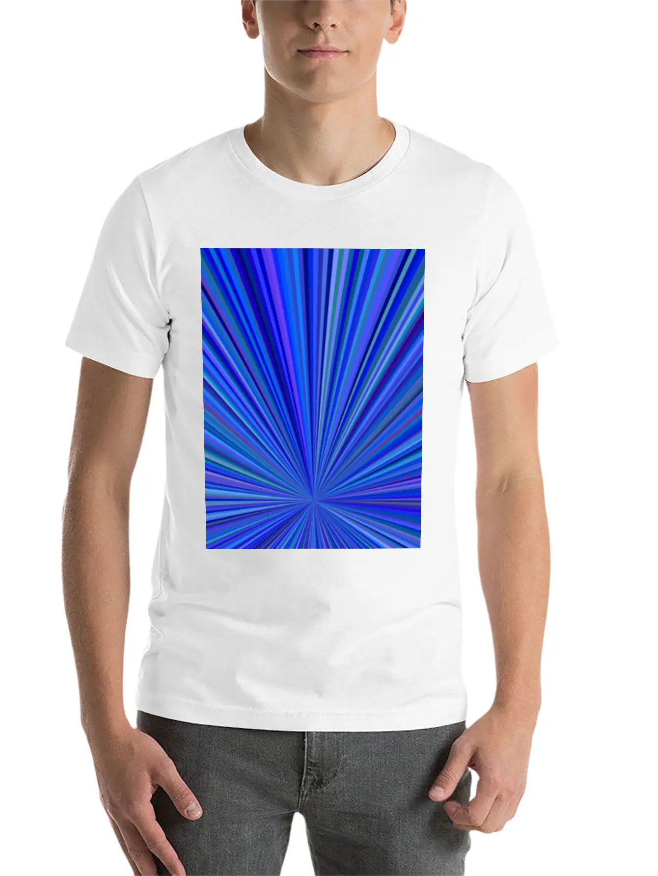 Blue Gradient Abstract Ray Burst Pattern Basic Graphic T-Shirt – Daily Comfort In Soft Cotton