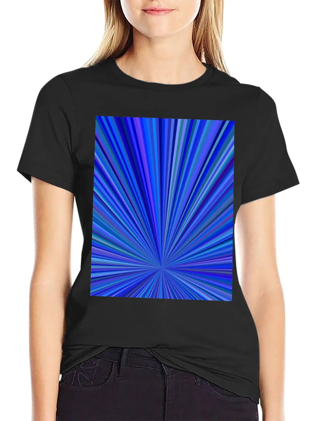 Blue Gradient Abstract Ray Burst Pattern Basic Graphic T-Shirt – Daily Comfort In Soft Cotton