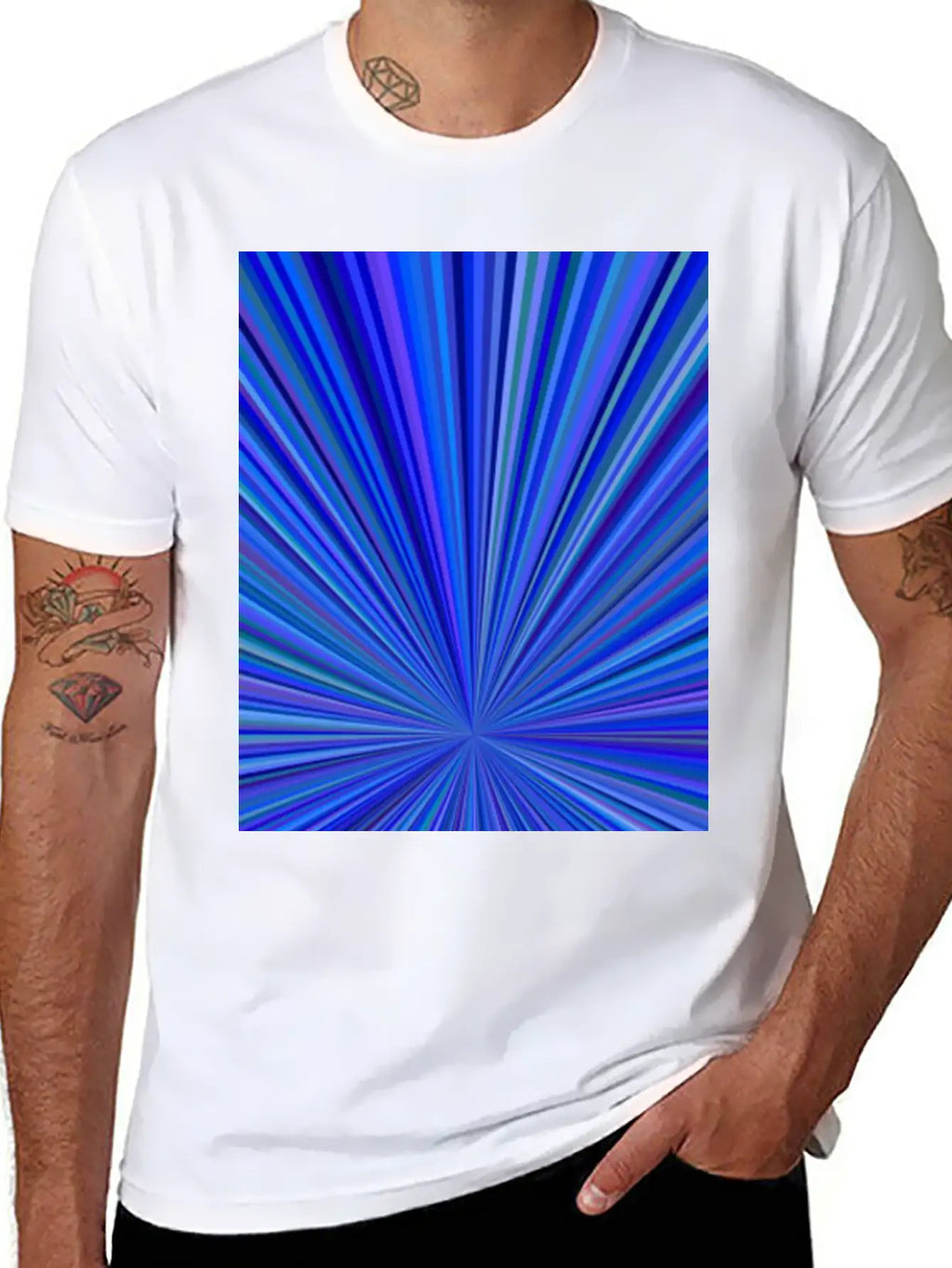 Blue Gradient Abstract Ray Burst Pattern Basic Graphic T-Shirt – Daily Comfort In Soft Cotton