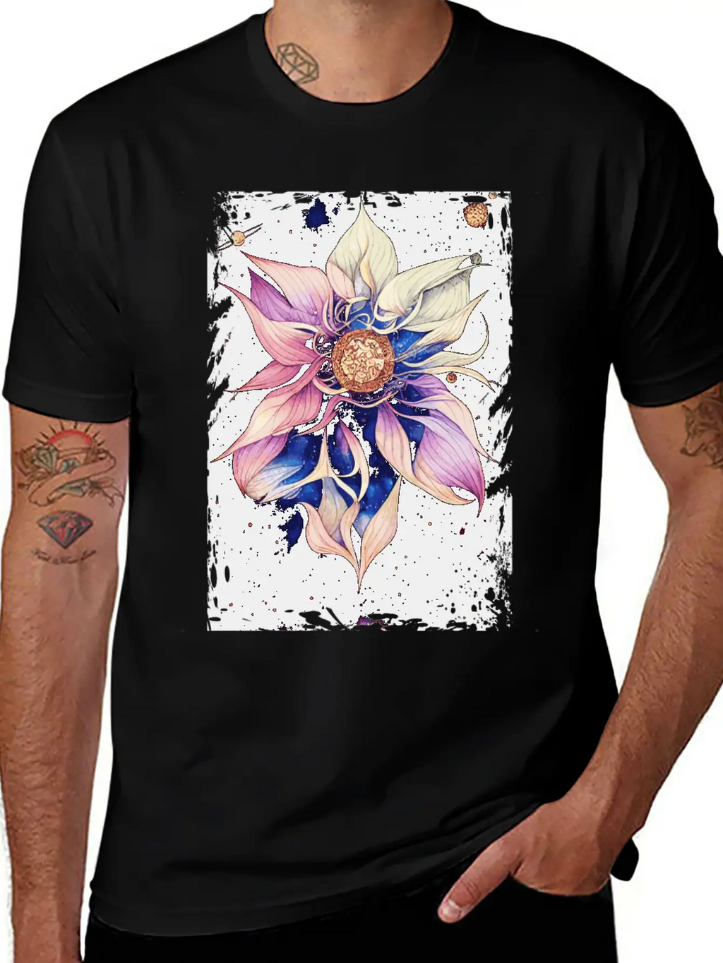 Bohemian Flower Floral Space Illustration Boho Breathable Graphic T-Shirt – Perfect For Casual Days