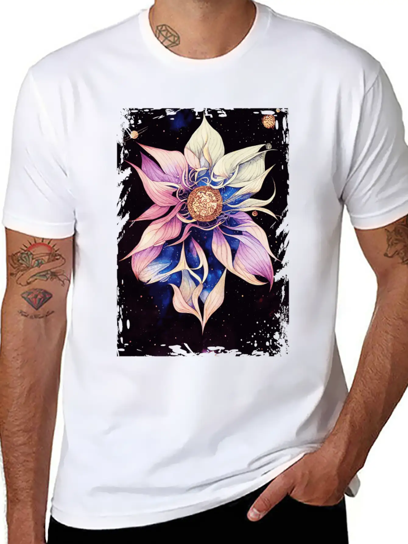 Bohemian Flower Floral Space Illustration Boho Breathable Graphic T-Shirt – Perfect For Casual Days