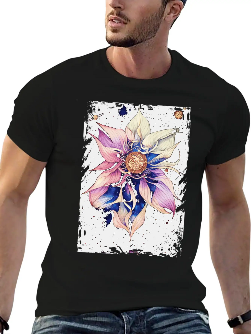 Bohemian Flower Floral Space Illustration Boho Breathable Graphic T-Shirt – Perfect For Casual Days