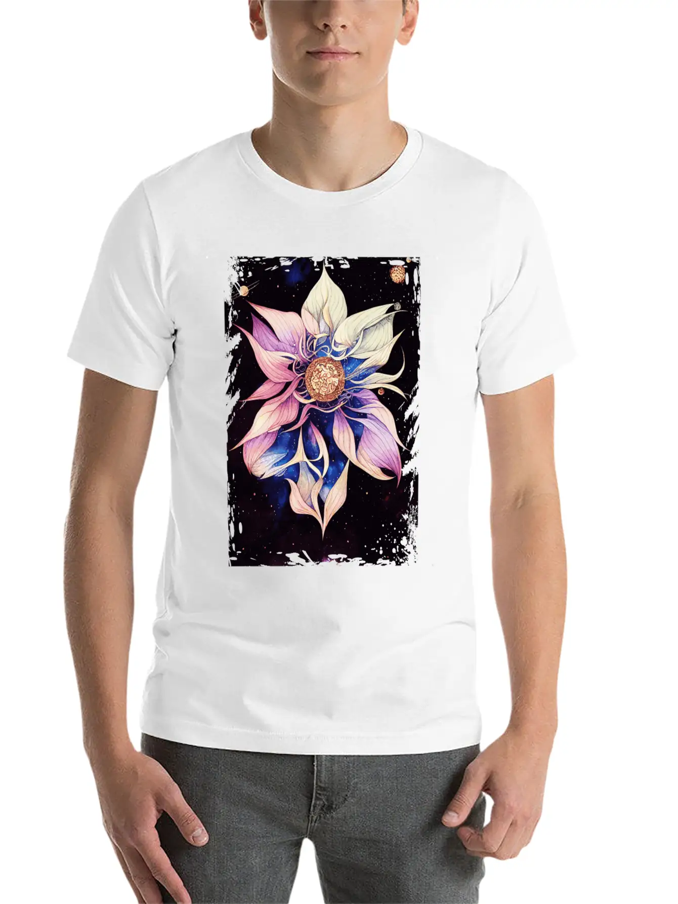 Bohemian Flower Floral Space Illustration Boho Breathable Graphic T-Shirt – Perfect For Casual Days