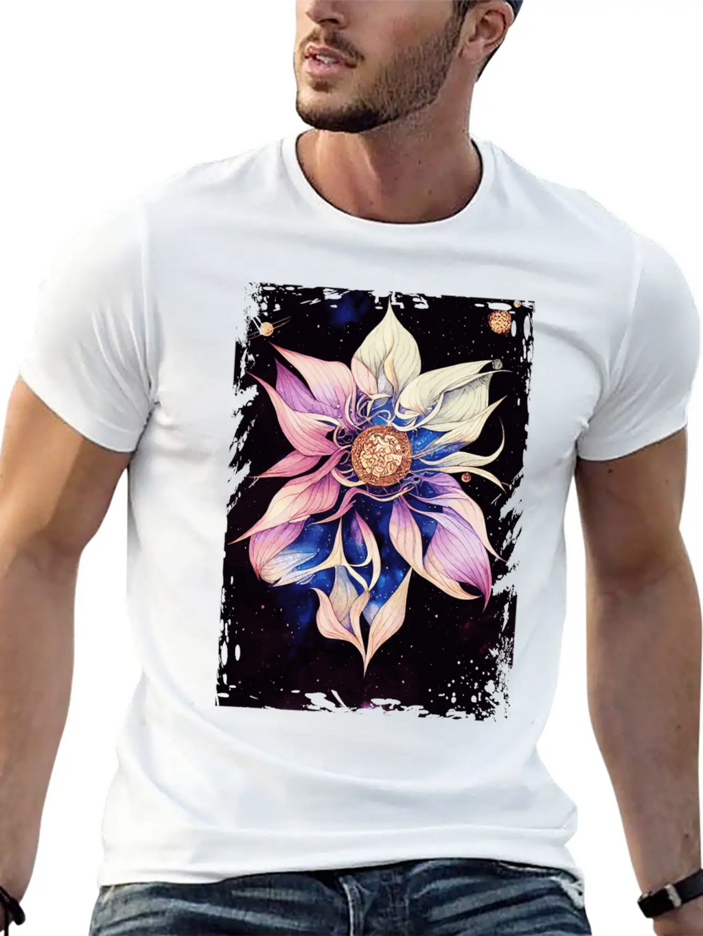 Bohemian Flower Floral Space Illustration Boho Breathable Graphic T-Shirt – Perfect For Casual Days