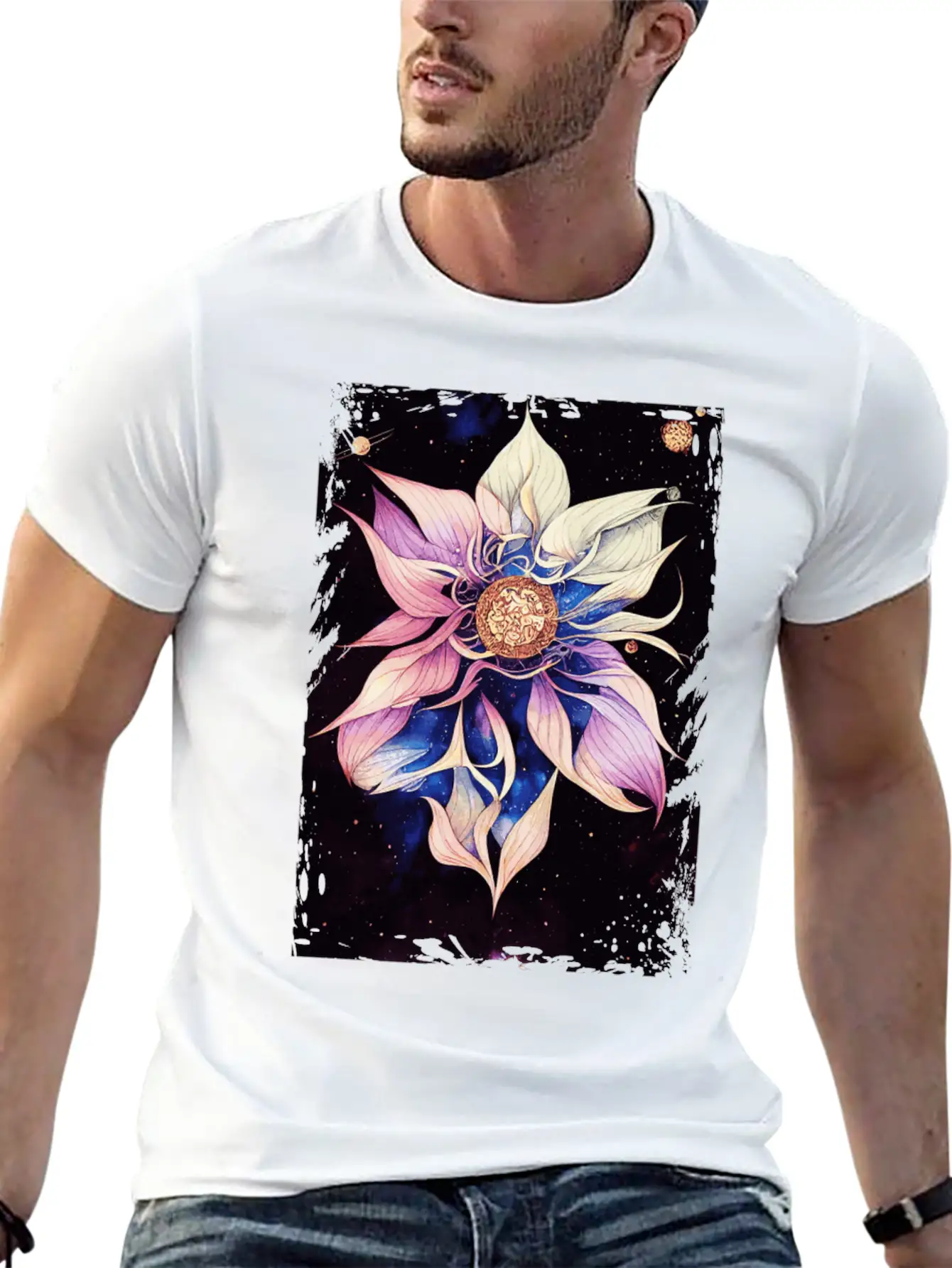Bohemian Flower Floral Space Illustration Boho Breathable Graphic T-Shirt – Perfect For Casual Days