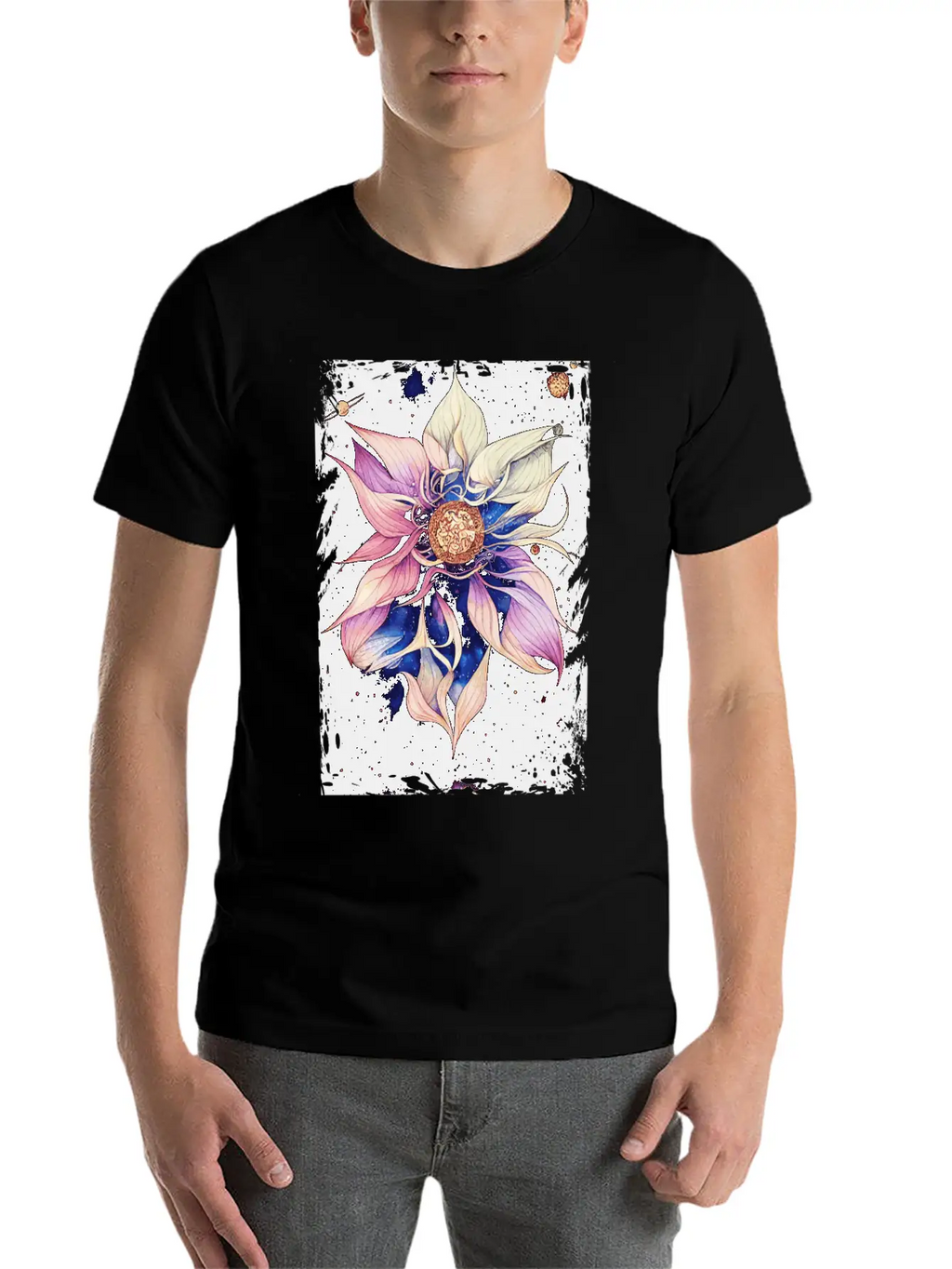 Bohemian Flower Floral Space Illustration Boho Breathable Graphic T-Shirt – Perfect For Casual Days