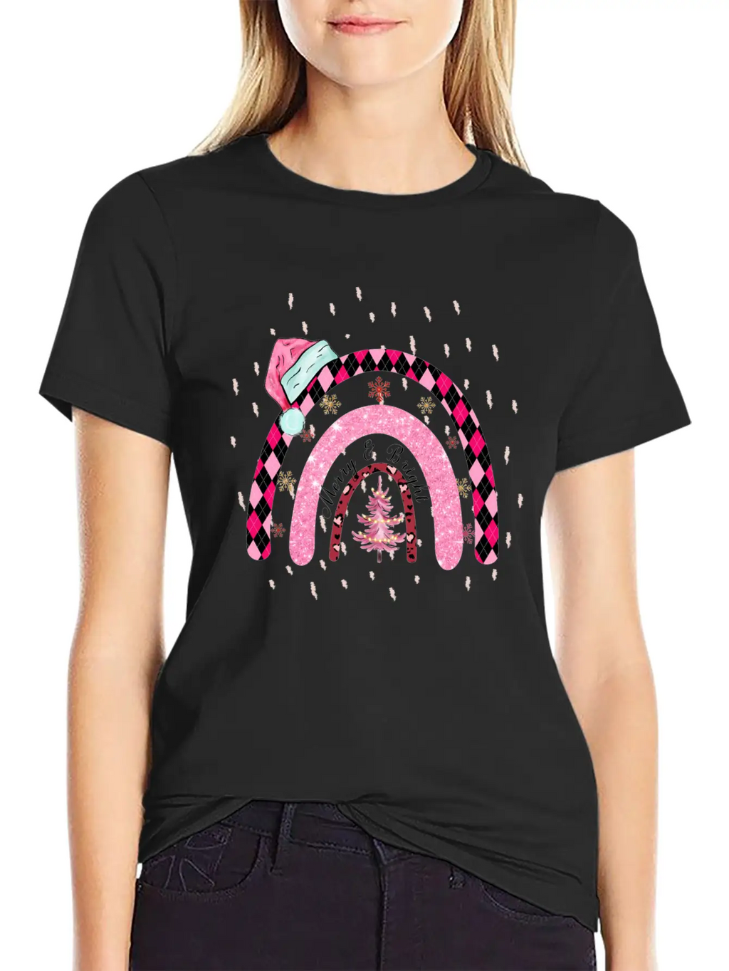 Boho Rainbow Merry Christmas Stylish Everyday T-Shirt – Unisex Basic Cotton Tee