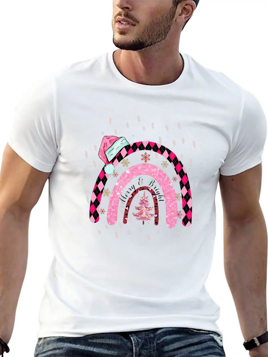 Boho Rainbow Merry Christmas Stylish Everyday T-Shirt – Unisex Basic Cotton Tee
