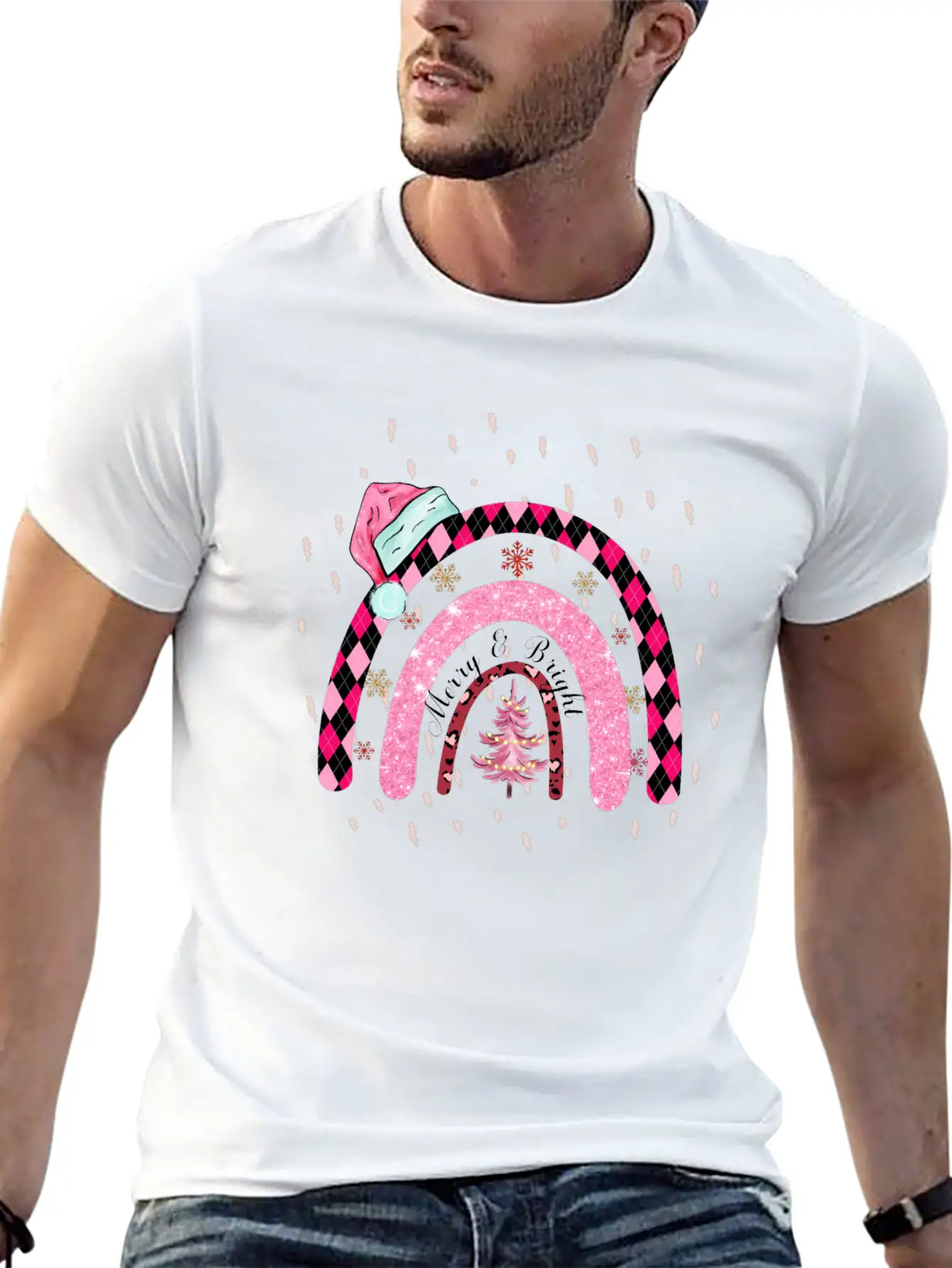 Boho Rainbow Merry Christmas Stylish Everyday T-Shirt – Unisex Basic Cotton Tee