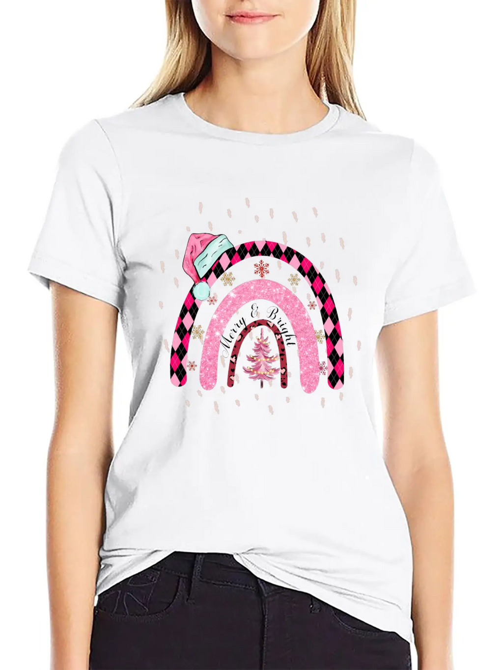 Boho Rainbow Merry Christmas Stylish Everyday T-Shirt – Unisex Basic Cotton Tee
