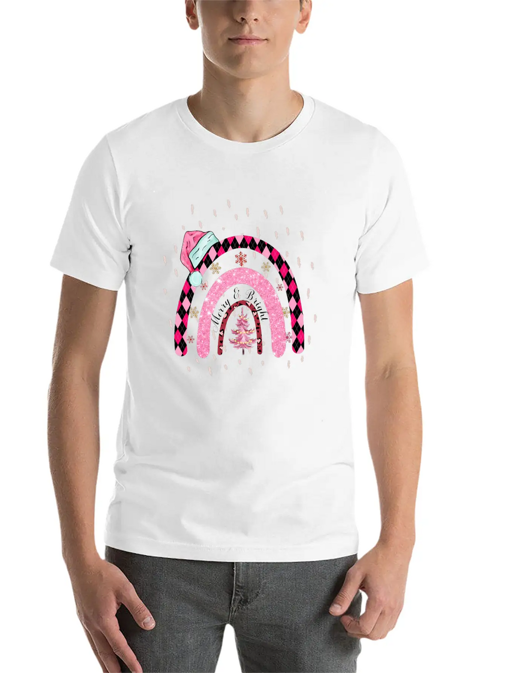 Boho Rainbow Merry Christmas Stylish Everyday T-Shirt – Unisex Basic Cotton Tee