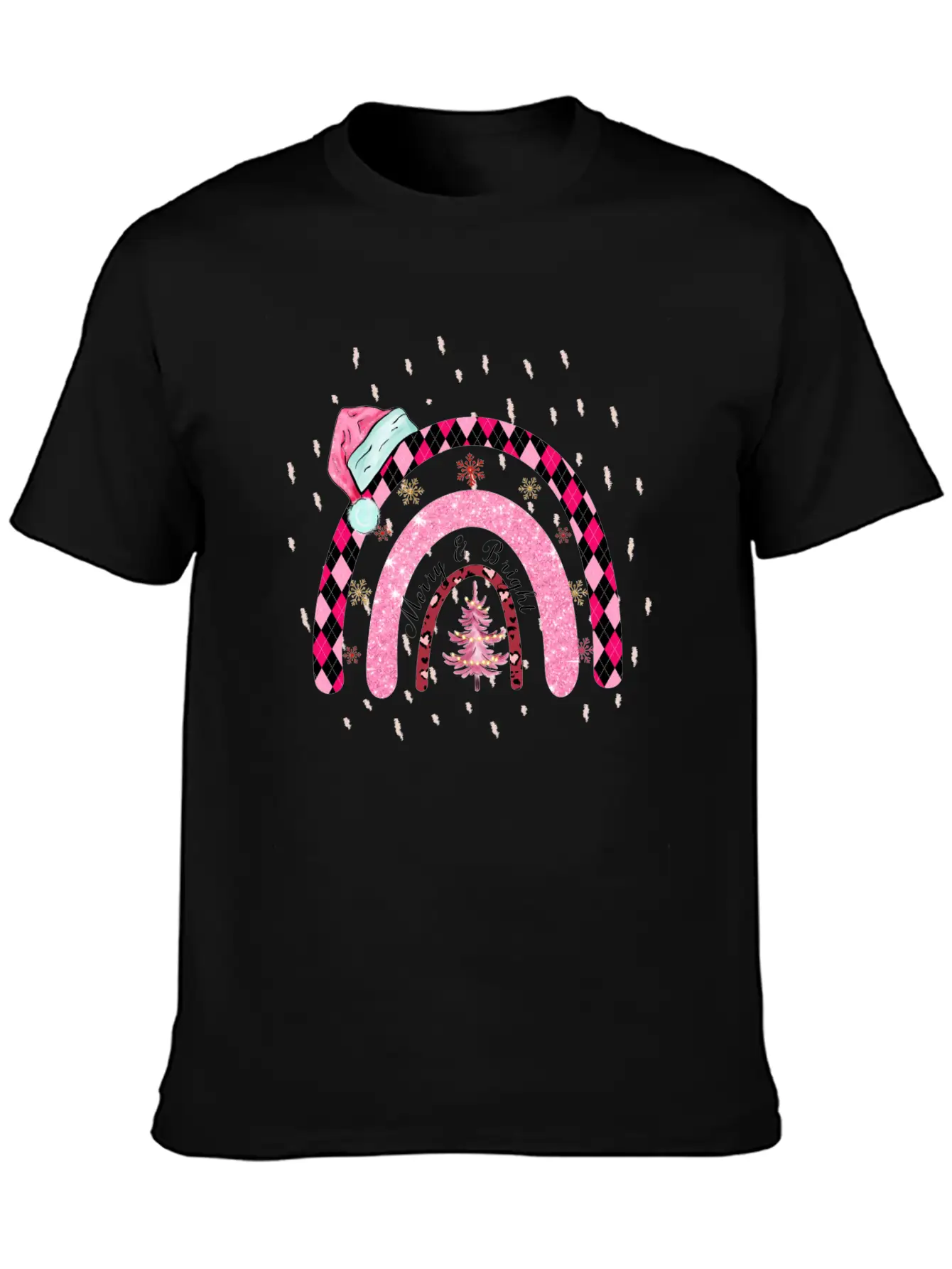 Boho Rainbow Merry Christmas Stylish Everyday T-Shirt – Unisex Basic Cotton Tee