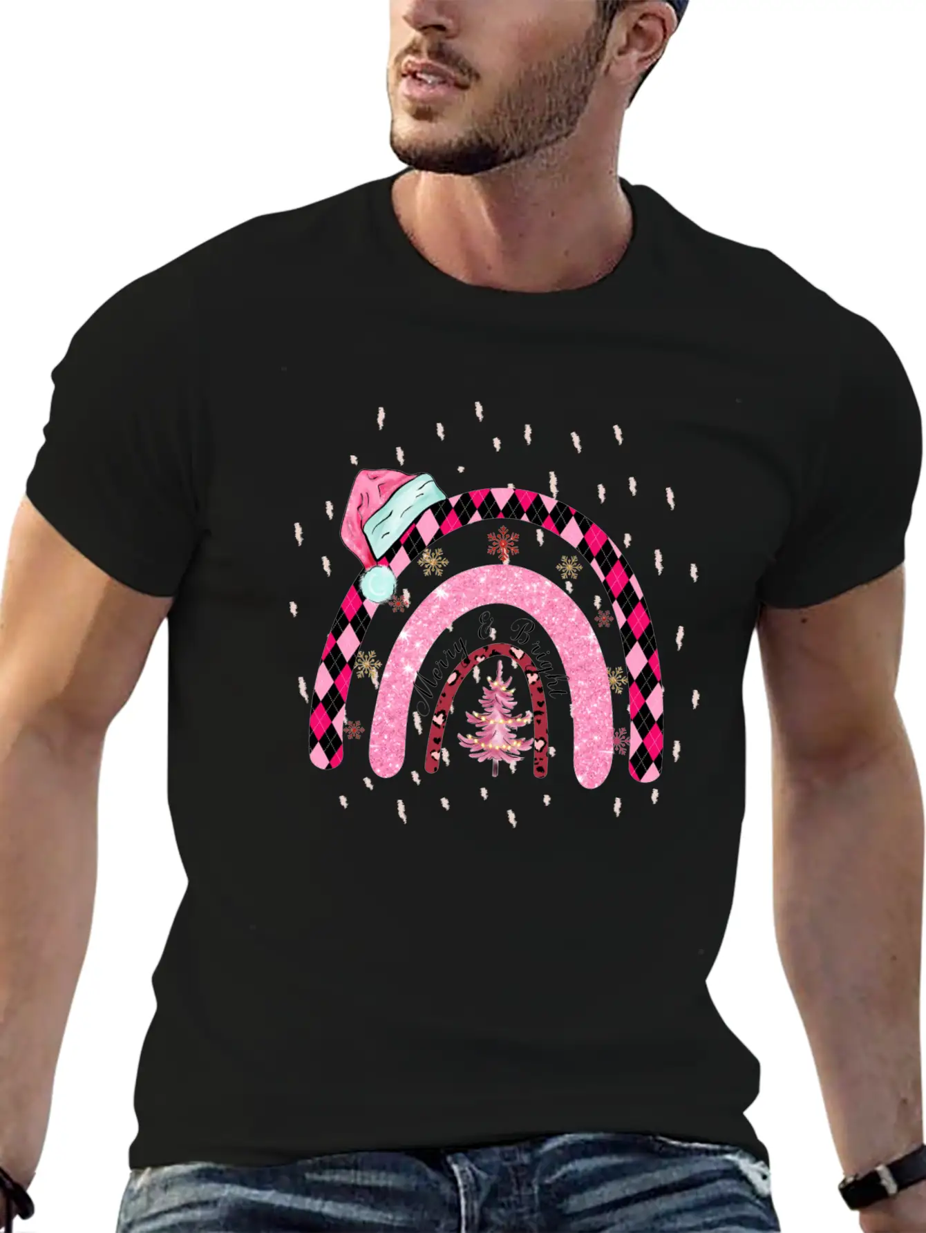 Boho Rainbow Merry Christmas Stylish Everyday T-Shirt – Unisex Basic Cotton Tee