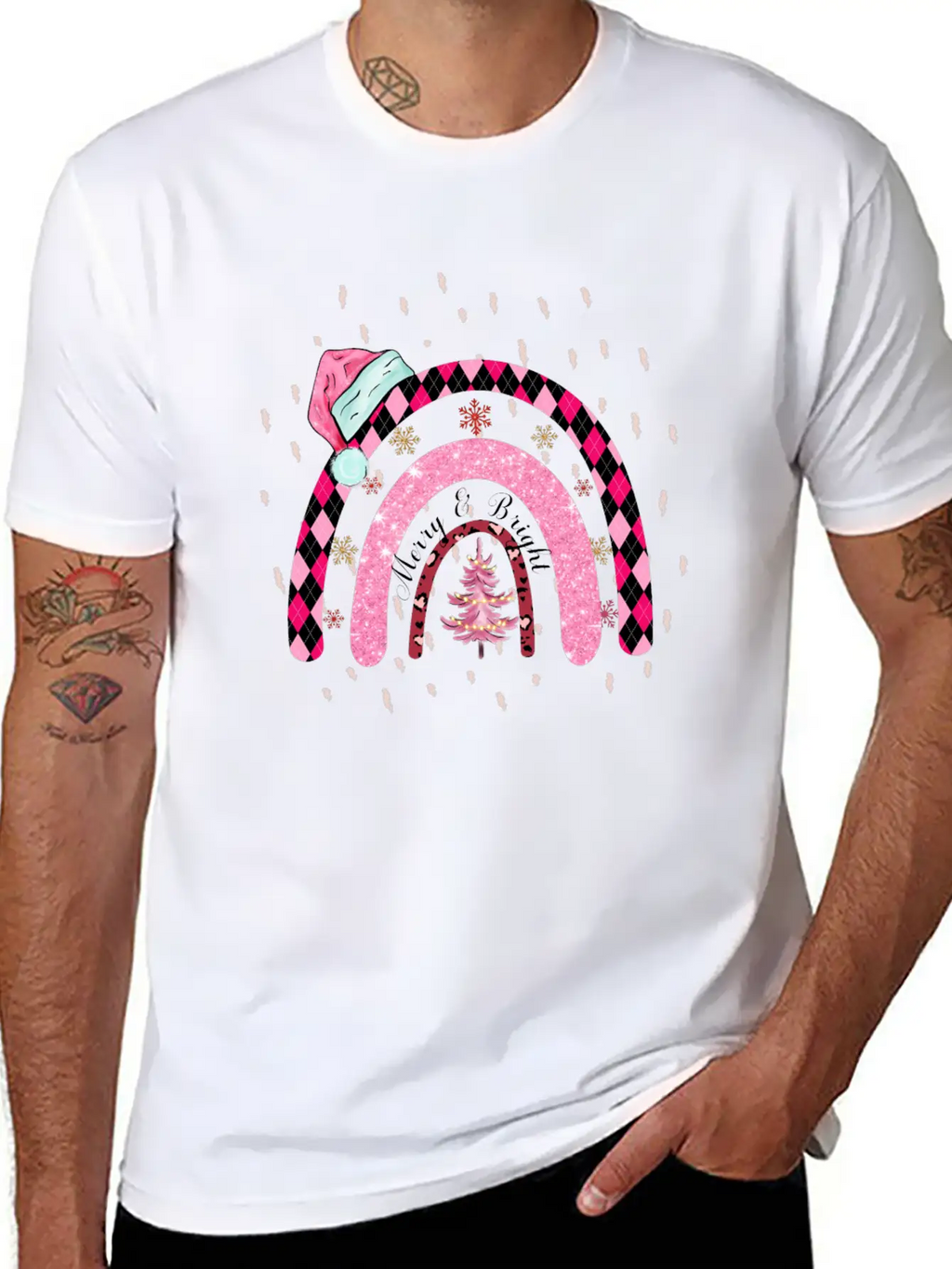 Boho Rainbow Merry Christmas Stylish Everyday T-Shirt – Unisex Basic Cotton Tee