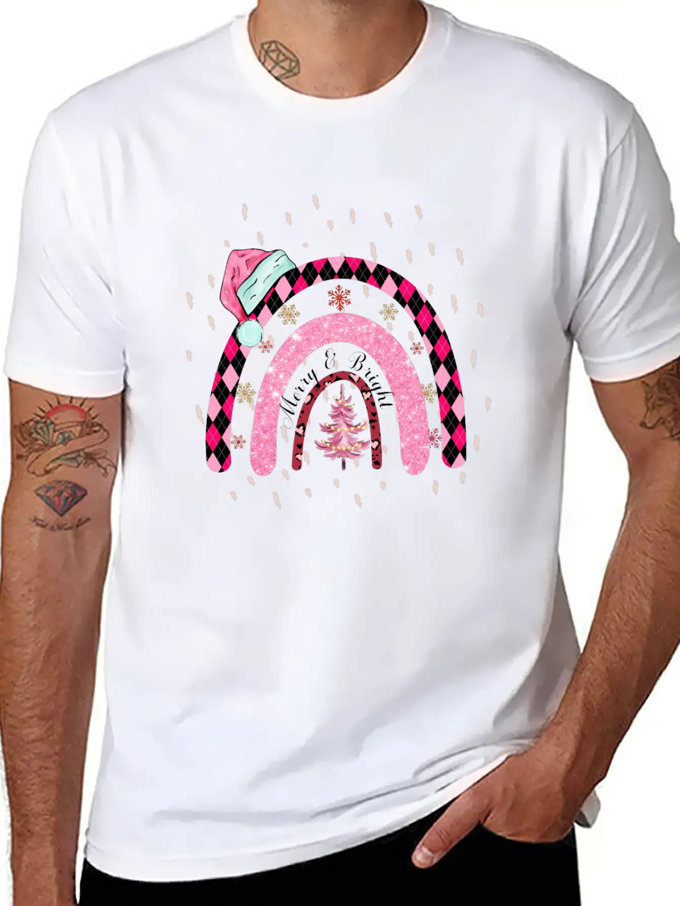 Boho Rainbow Merry Christmas Stylish Everyday T-Shirt – Unisex Basic Cotton Tee