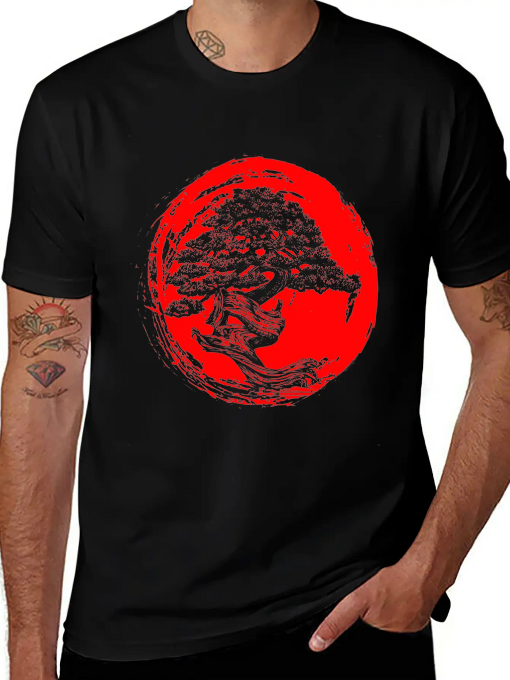 Bonsai T Shirt Japanese Trees Zen Buddhist Red Sun Essential Cotton Tee For Daily Outfits – Unisex Style
